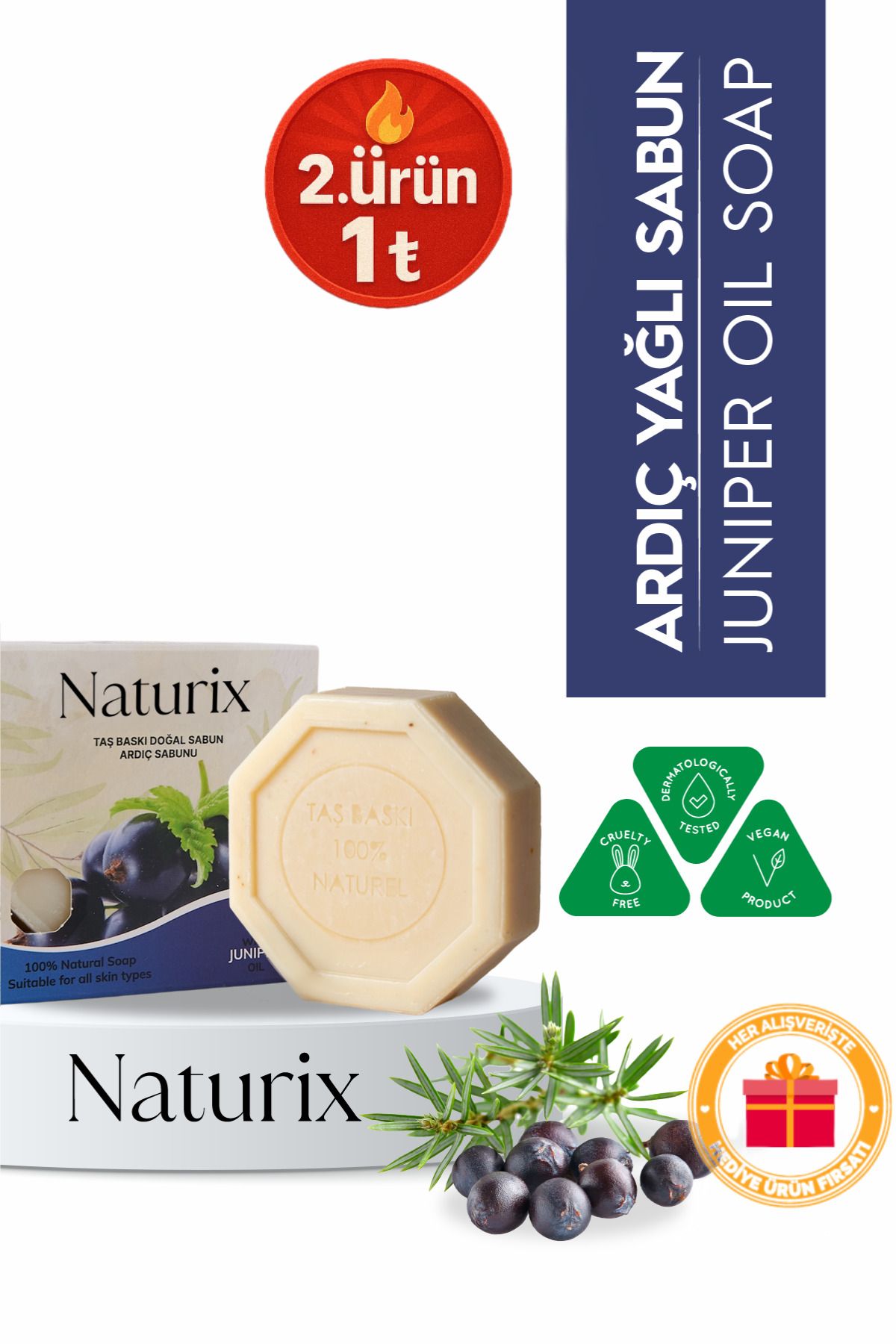 Naturix Ardıç Özlü Taş Sabun Yağ Dengeleyici ve Arındırıcı Bakım - 125 gr
