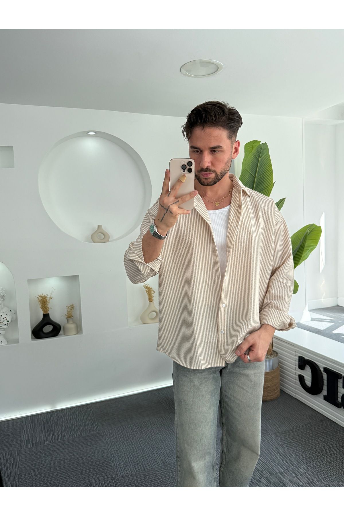 UTTBASİC RL Gofre Kumaş Oversize Gömlek