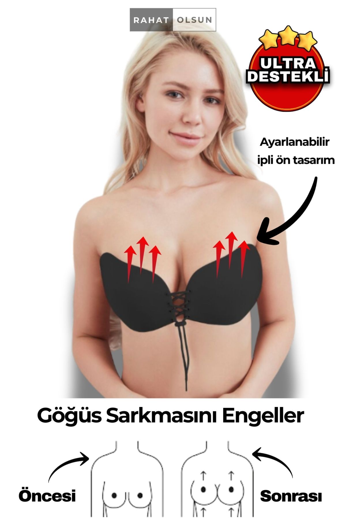 Purple Dot Purple Askısız Yapışkanlı Toparlayıcı Siyah Kelebek Hayalet Silikon Sütyen Toparlayıcı İpli Dolgunlaştırıcı