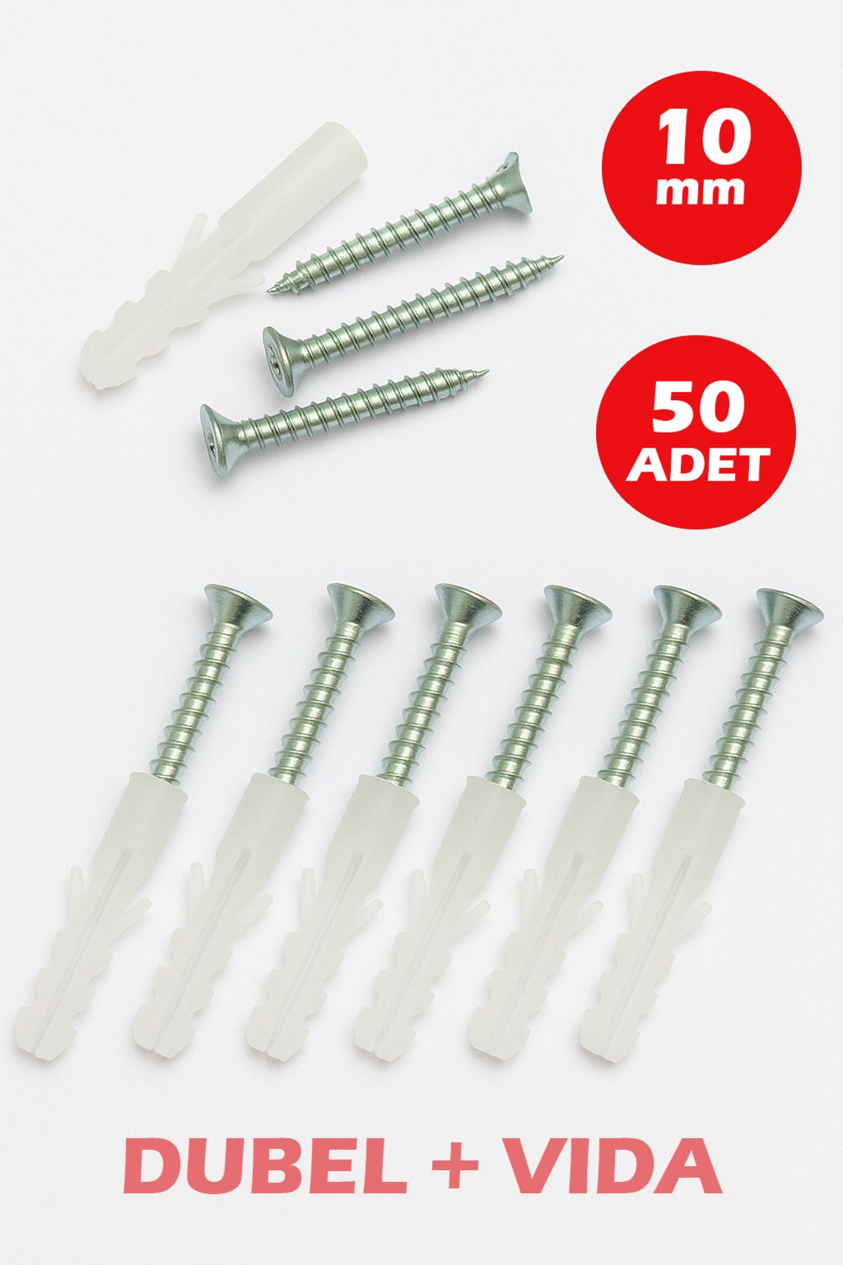 Şenzen 10mm Plastik Dübel + Vida Seti 50 Adet