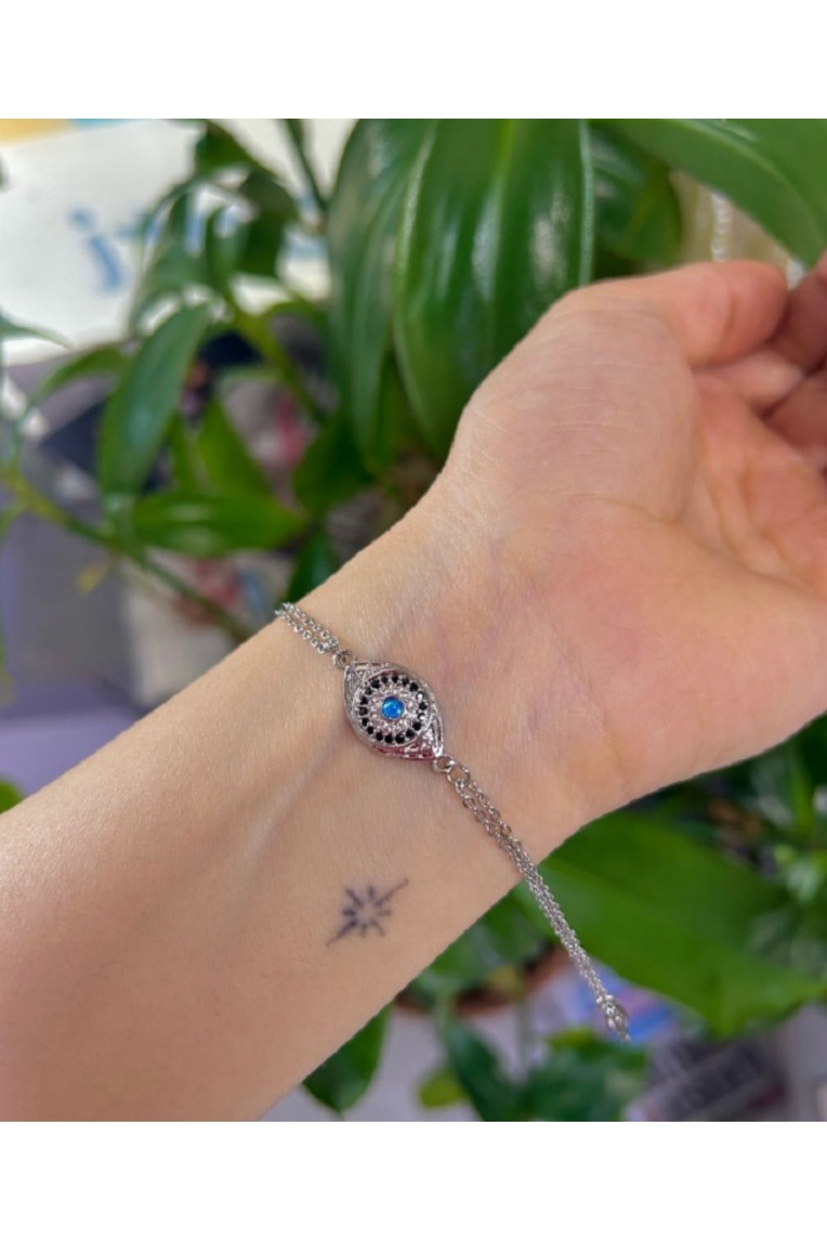Esra Yılmaz Collection Çelik Gümüş Renk Göz Bileklik