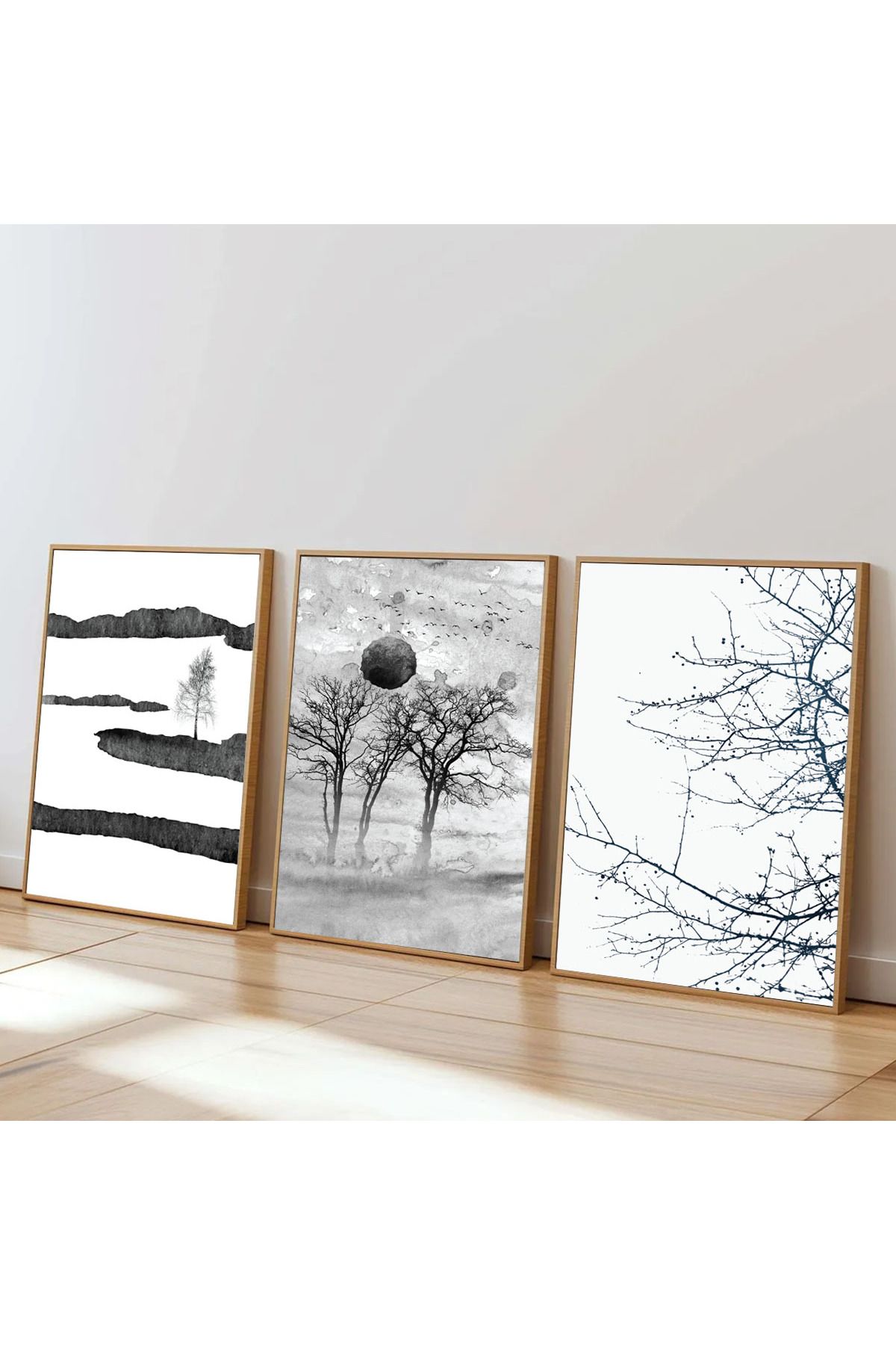Dekorsiahome 3 Parça Ahşap Çerçeveli Oturma Odası Salon Mutfak Tablo Seti SET3049