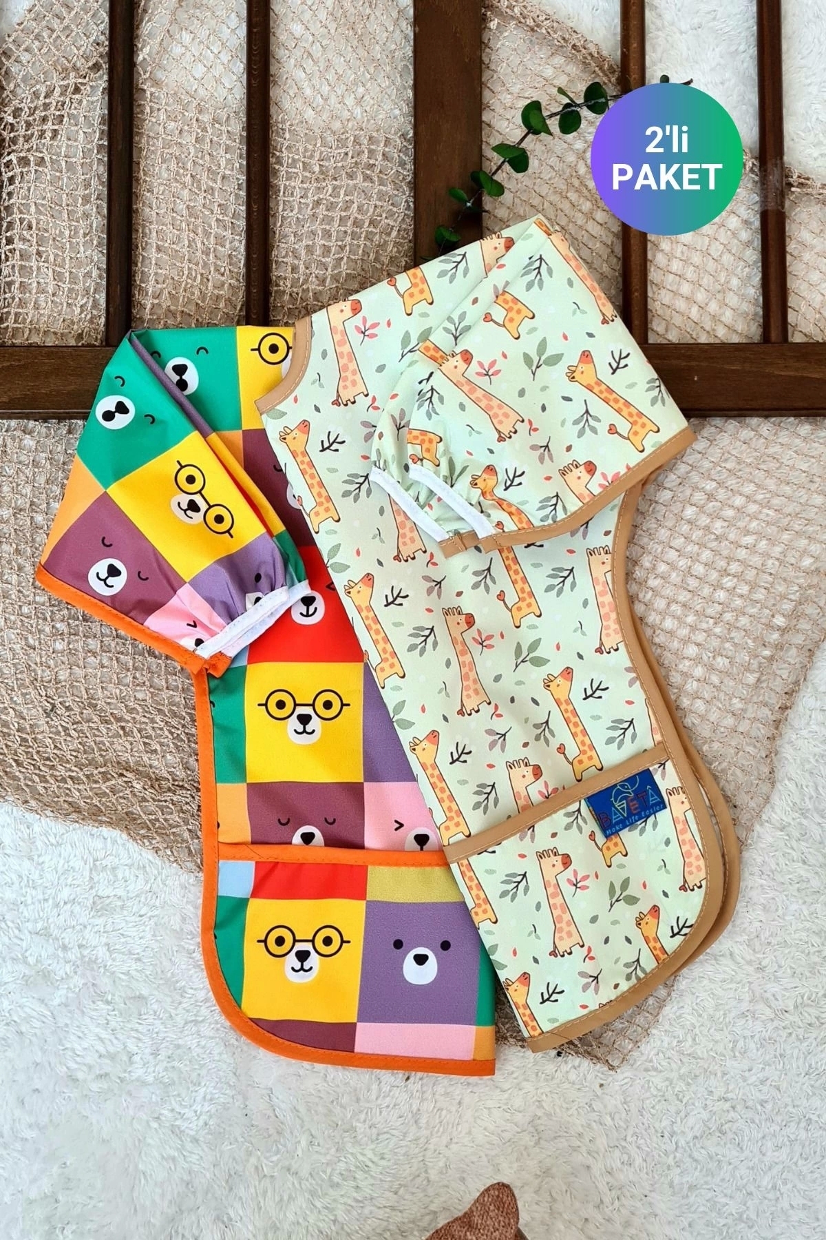 Babydonat COLOUR ve FOREST Desenli 2'li Paket Sıvı Geçirmez Unisex Aktivite ve Mama Önlüğü 6-24 Ay fotoğrafı 4 (önizleme)
