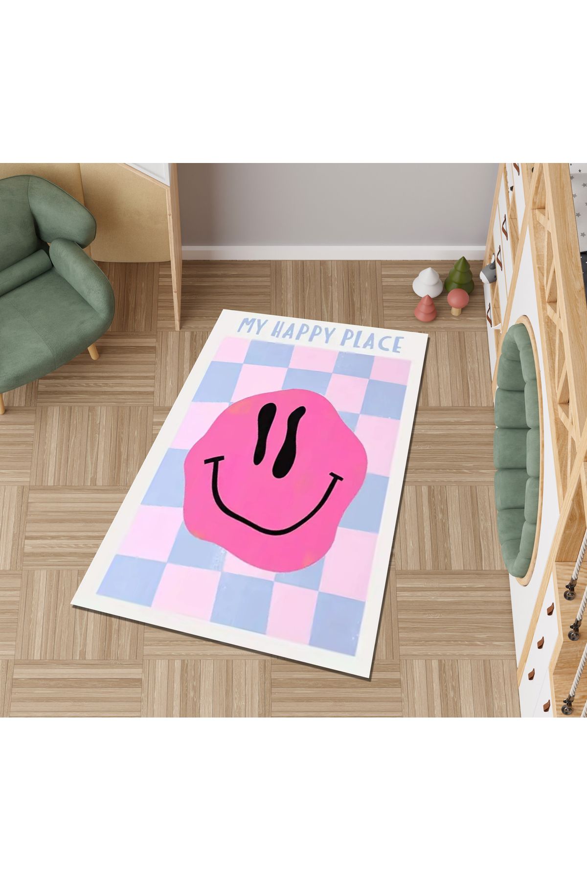 Rugs Modern Halı Alya Koleksiyonu Pembe Gülen Yüz ve Yazı Detaylı Dokuma Taban Dekoratif Halı alya98