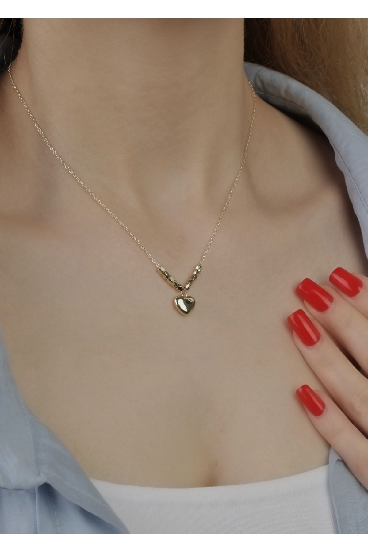 Home Sihra Accessories topçuklu kalp kolye gold renk