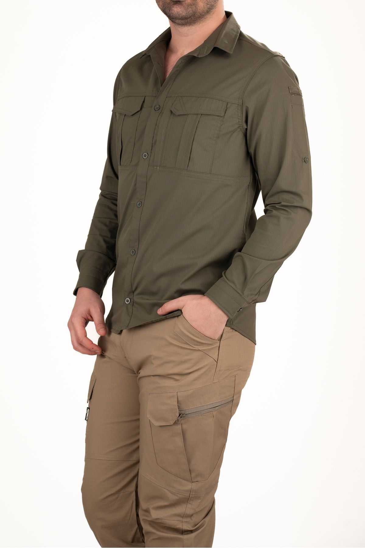 NKYSTORE Erkek Haki Taktik Gömlek – Uzun Kollu | Outdoor & Görev Kullanımına Uygun