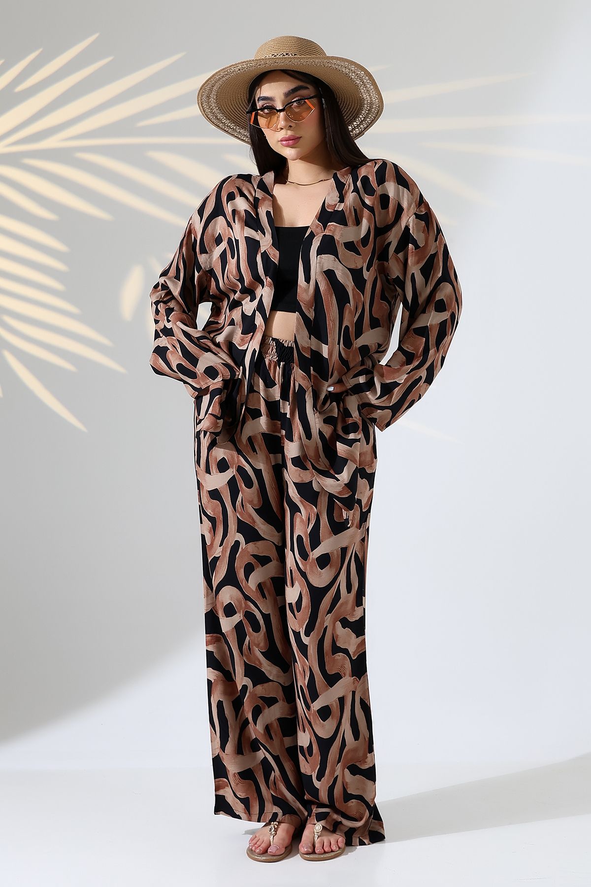 forte bella Desenli Maxi Boy Alt-Üst Kimono Takım