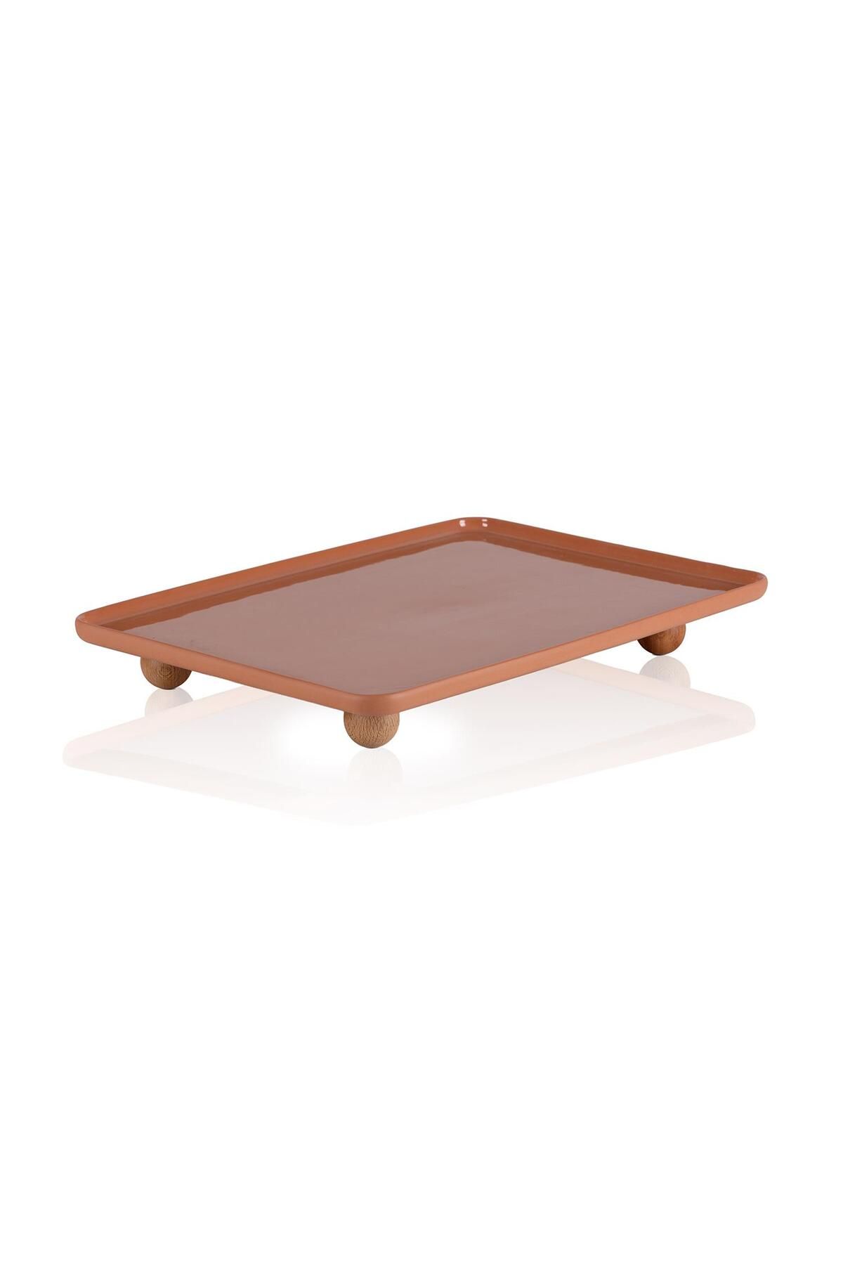 The Mia Limoges Ahşap Ayaklı Servis Tabağı Terracota 33x23x5 cm