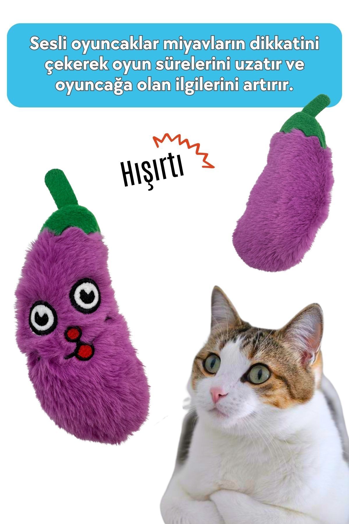 Miyav-Plush Eggplant Cat Toy Catnip, Rustling Sound Cat Toy 3