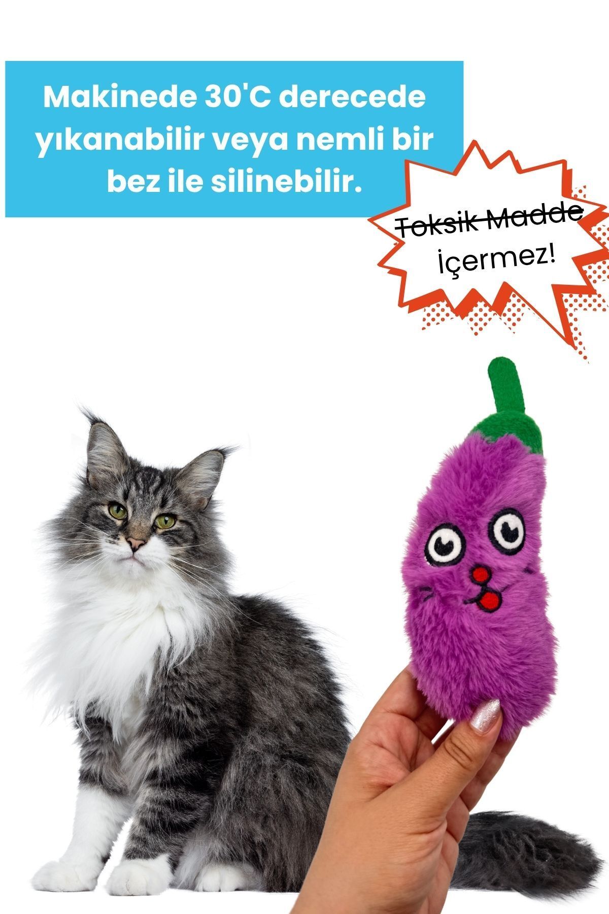 Miyav-Plush Eggplant Cat Toy Catnip, Rustling Sound Cat Toy 5