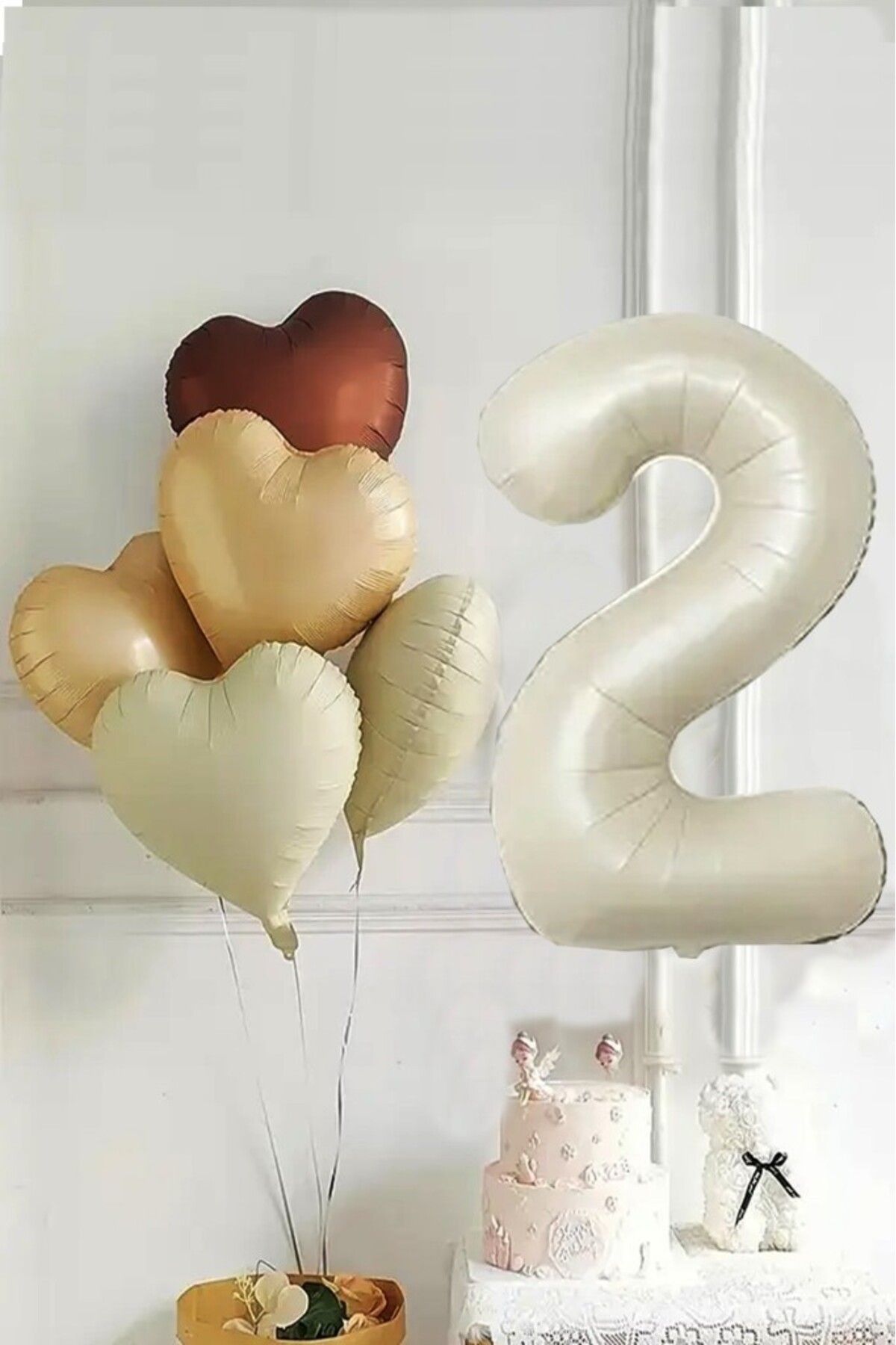 BeySüS 2 Yaş Retro Doğum Günü Balon Seti 5 Adet Kalp Balon