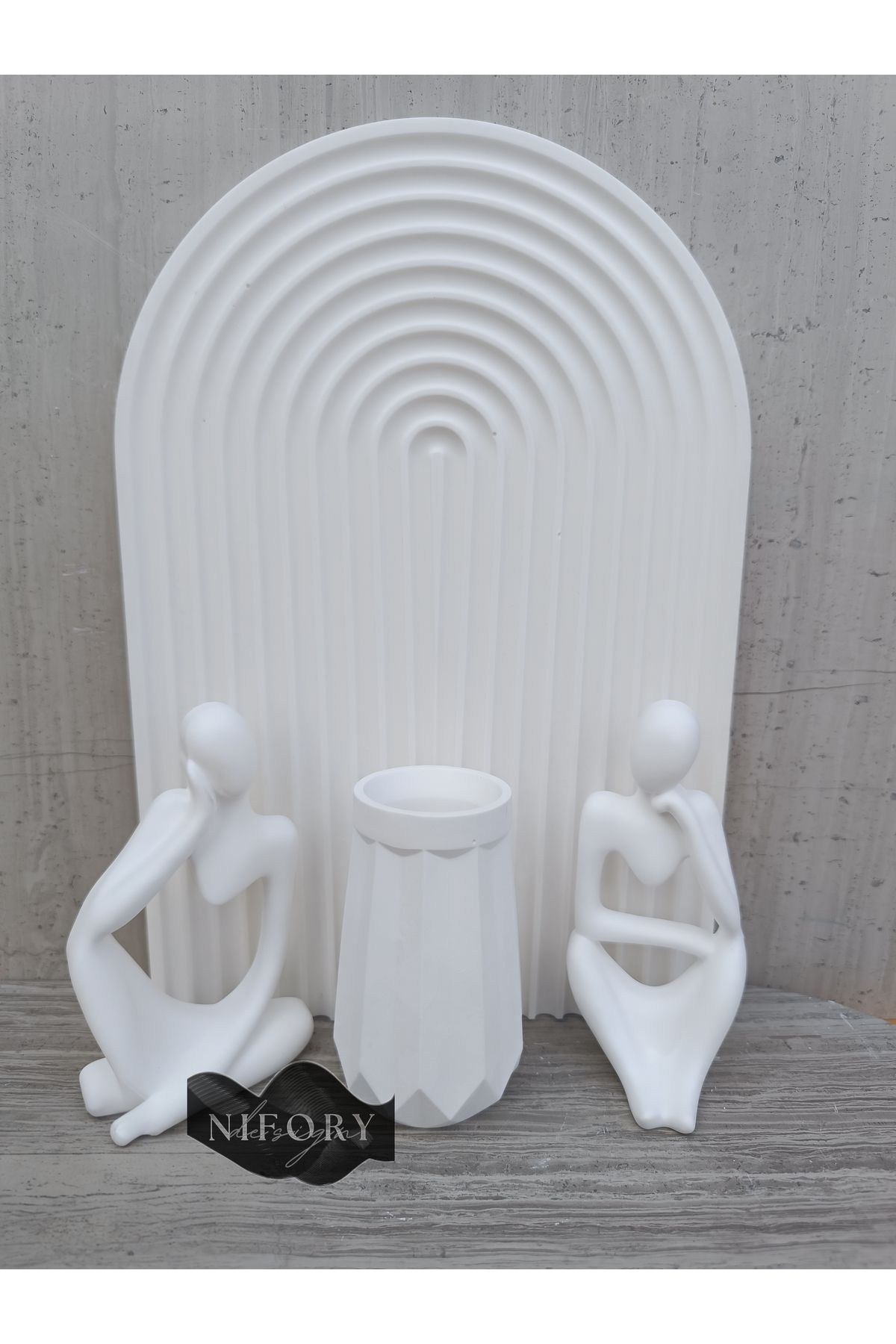 Nifory 520-N0163 Dekoratif Beton Sunum Aksesuar Set Beton Biblo Organizer Takımı Çok Amaçlı Dekoratif Set