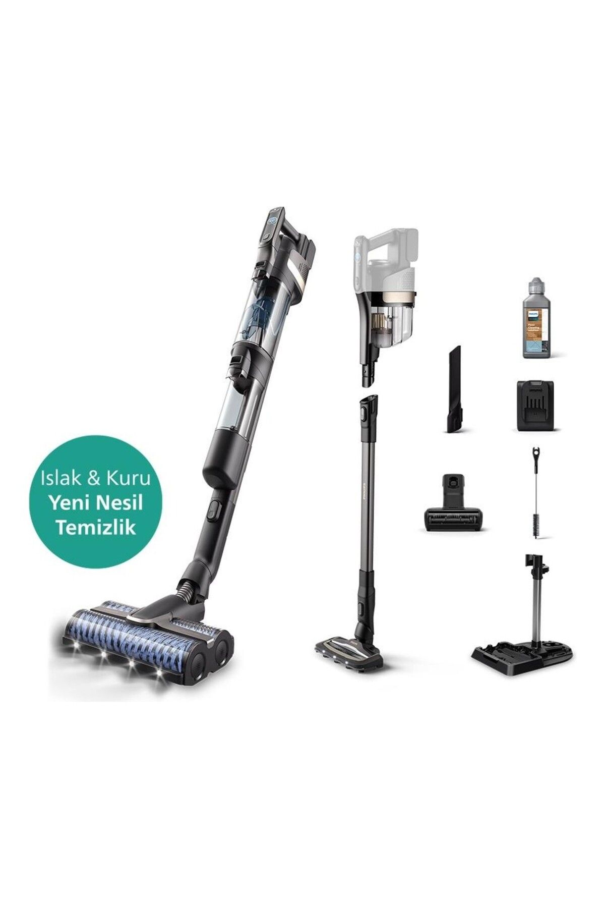 Philips Vaccum 9000 Serisi AquaTrio Kablosuz Dik Süpürge, Otomatik Temizleme, EvimTechx, XW9463