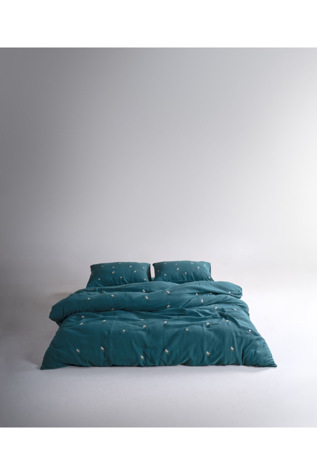 LİMASSO Printemps %100 Pamuk Yıkamalı Nakışlı Müslin Nevresim Takımı Dark Green
