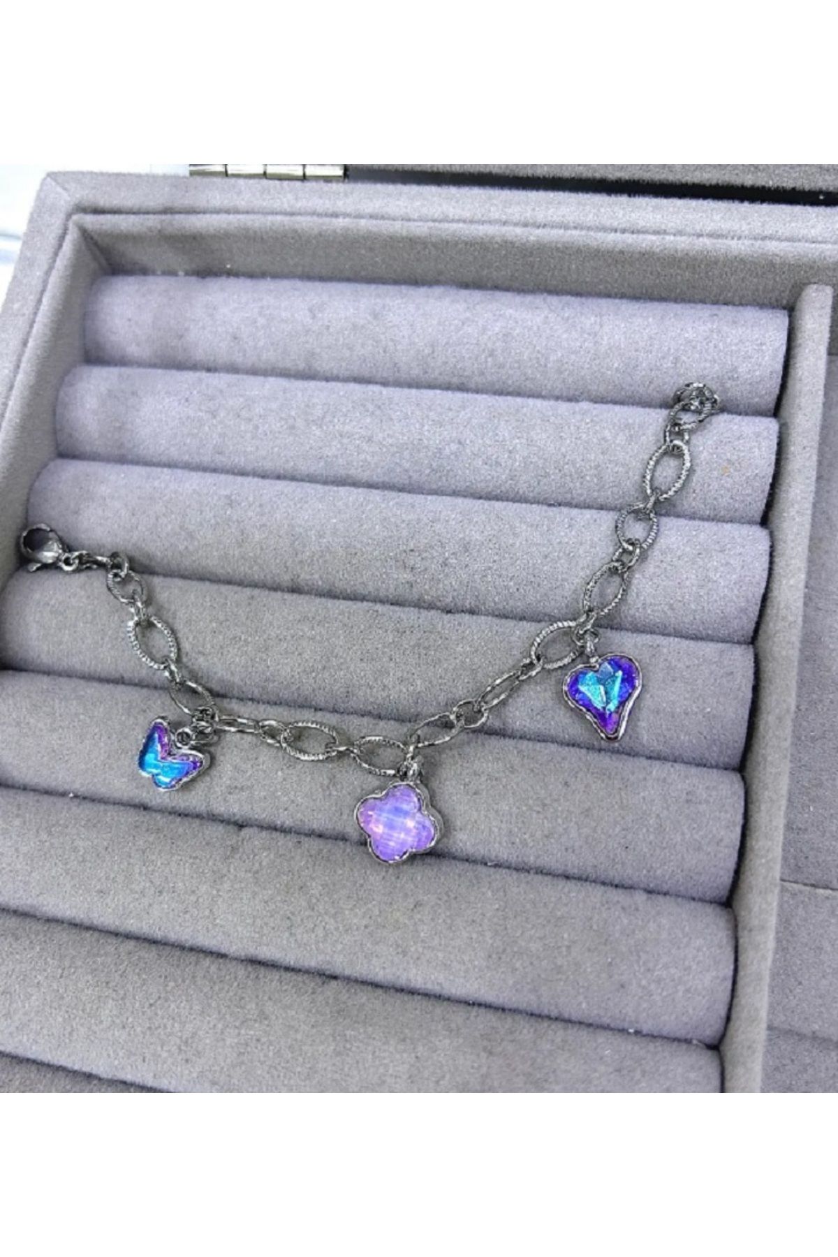 Esra Yılmaz Collection Çelik Mor Hologram Charm Bileklik