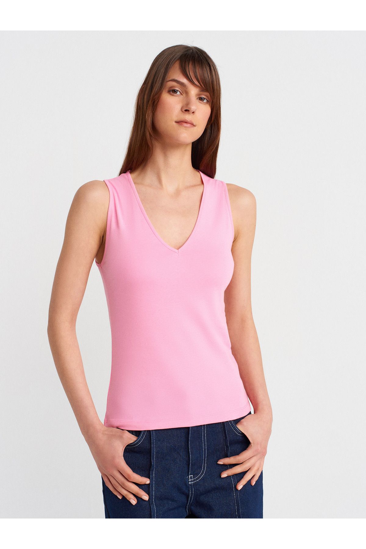 Dilvin 21080 V Yaka Kolsuz Top-Pembe