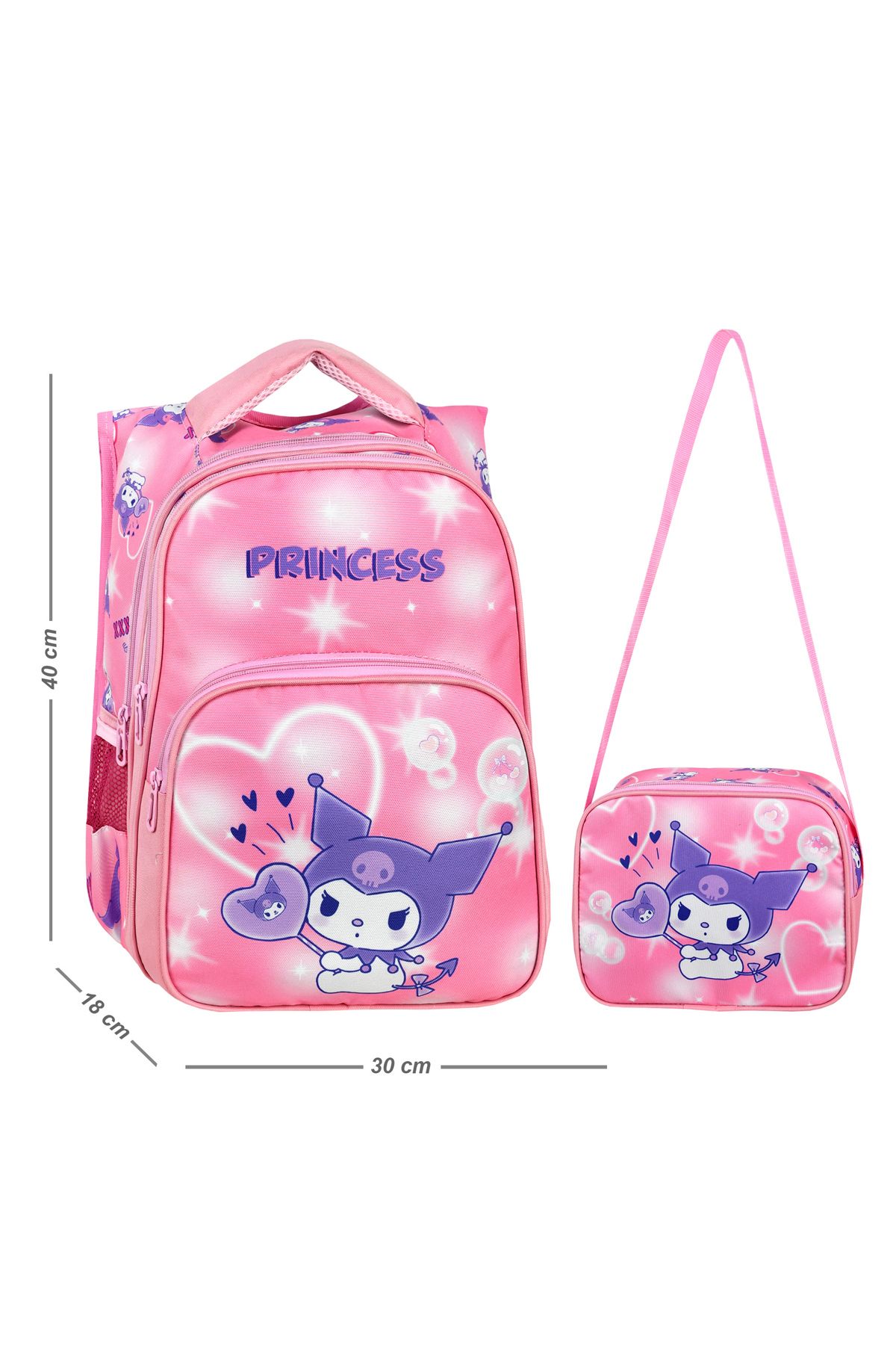 Royal Glow RoyalGLow Tozpembe Ortopedik Kuromi Melody Temalı Yarasa İlkokul Çantası ve Beslenme Çantası