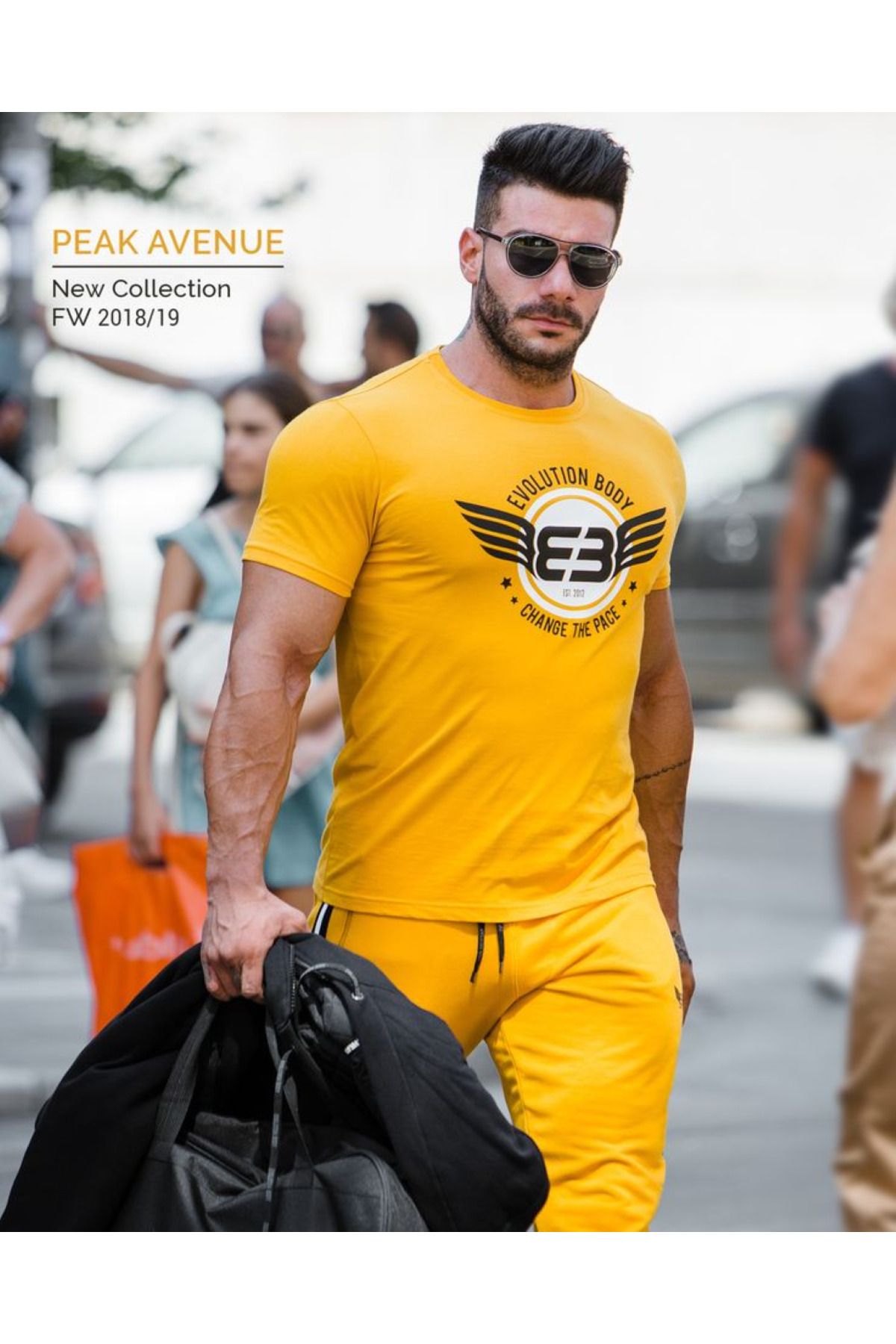 aynewmoda Sarı geo baskılı tişört ve şort