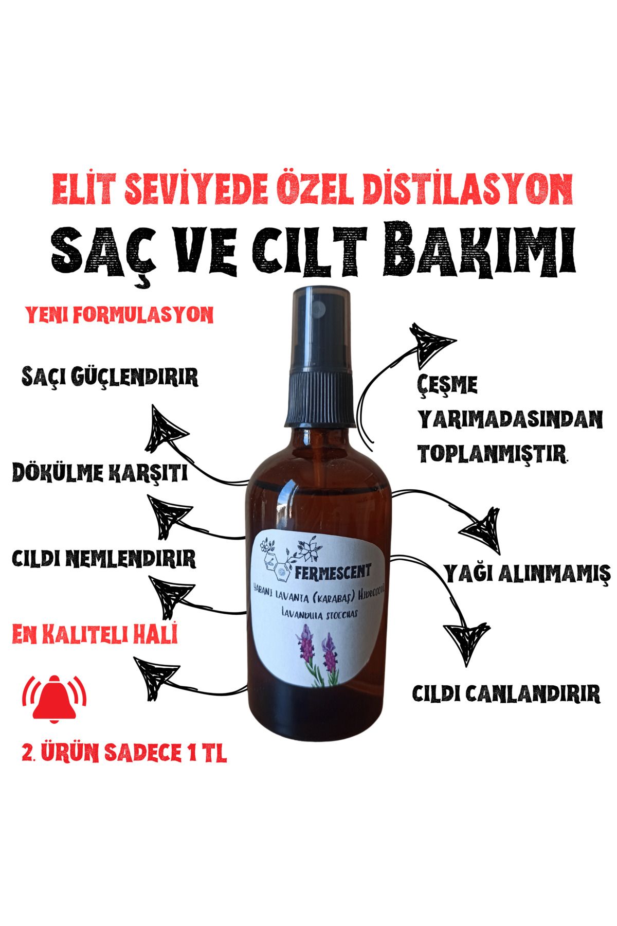 Yabani Lavanta Karabaş Hidrosolü Suyu - Özel Saç Cilt Bakımı Biberiyeye Alternatif 100 ml