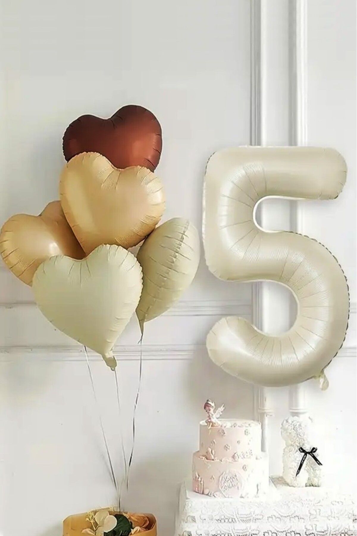BeySüS 5 Yaş Retro Doğum Günü Balon Seti 5 Adet Kalp Balon