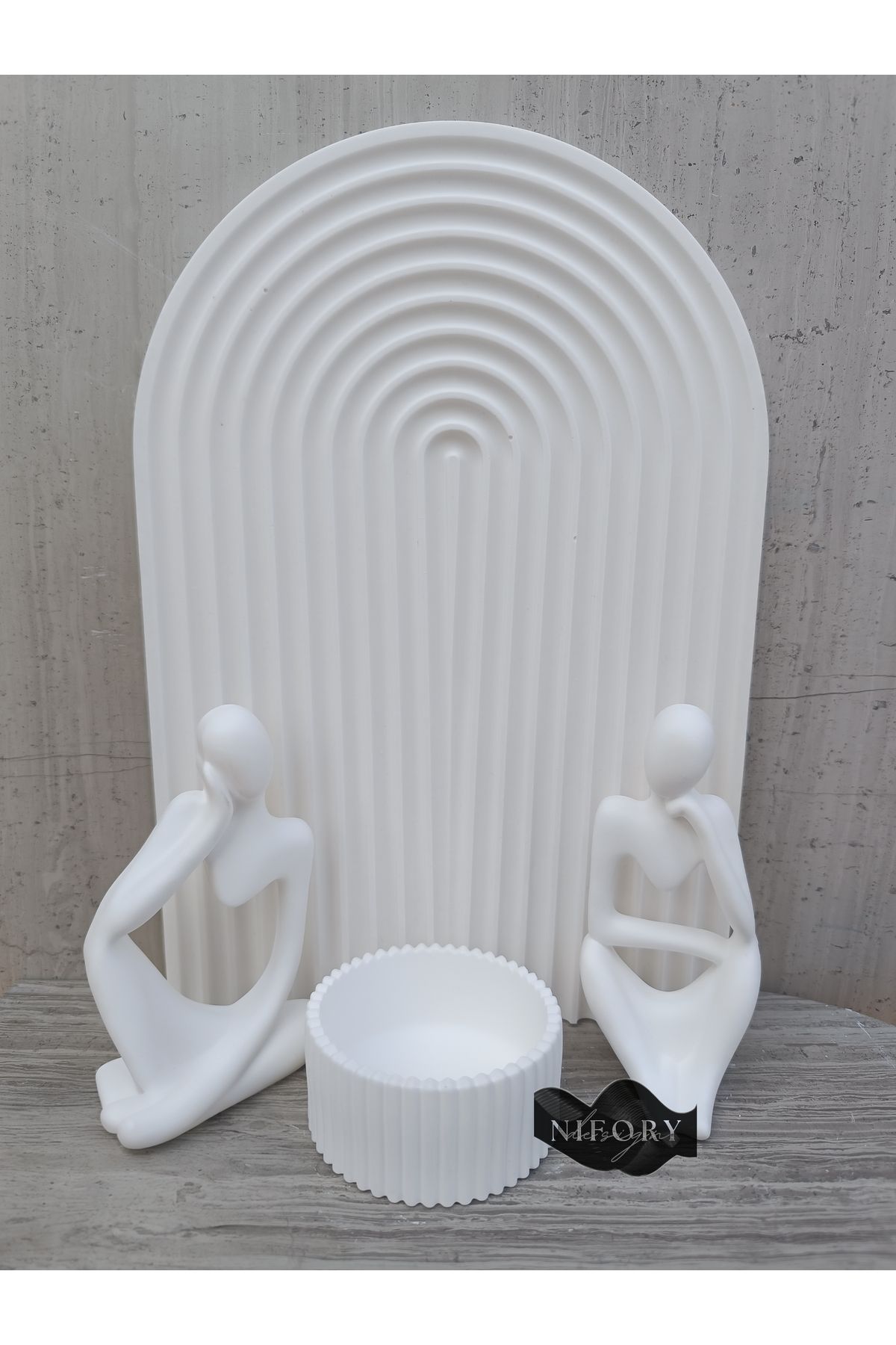 Nifory 520-N0155 Dekoratif Beton Sunum Aksesuar Set Beton Biblo Organizer Takımı Çok Amaçlı Dekoratif Set