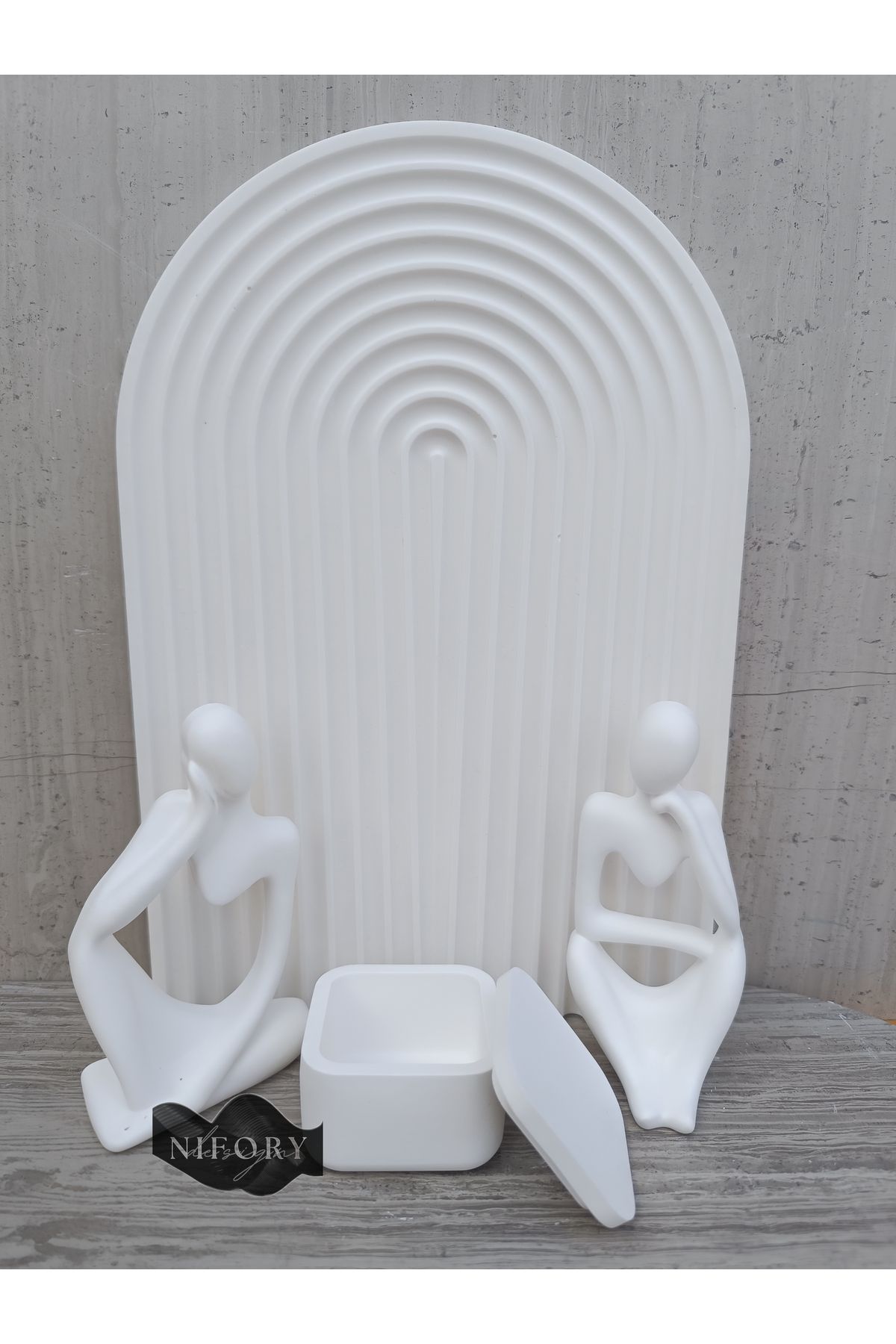 Nifory 520-N0159 Dekoratif Beton Sunum Aksesuar Set Beton Biblo Organizer Takımı Çok Amaçlı Dekoratif Set