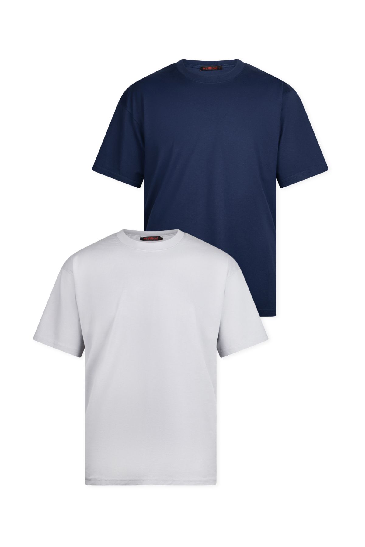 WERRONİ 2'li Massimo Kalın Tok Basic T-Shirt - Gri - Lacivert