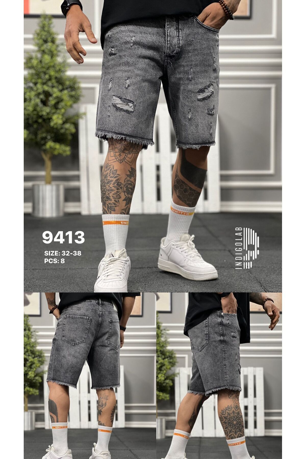 INDIGOLAB Erkek Antrasit Baggy Denim Şort