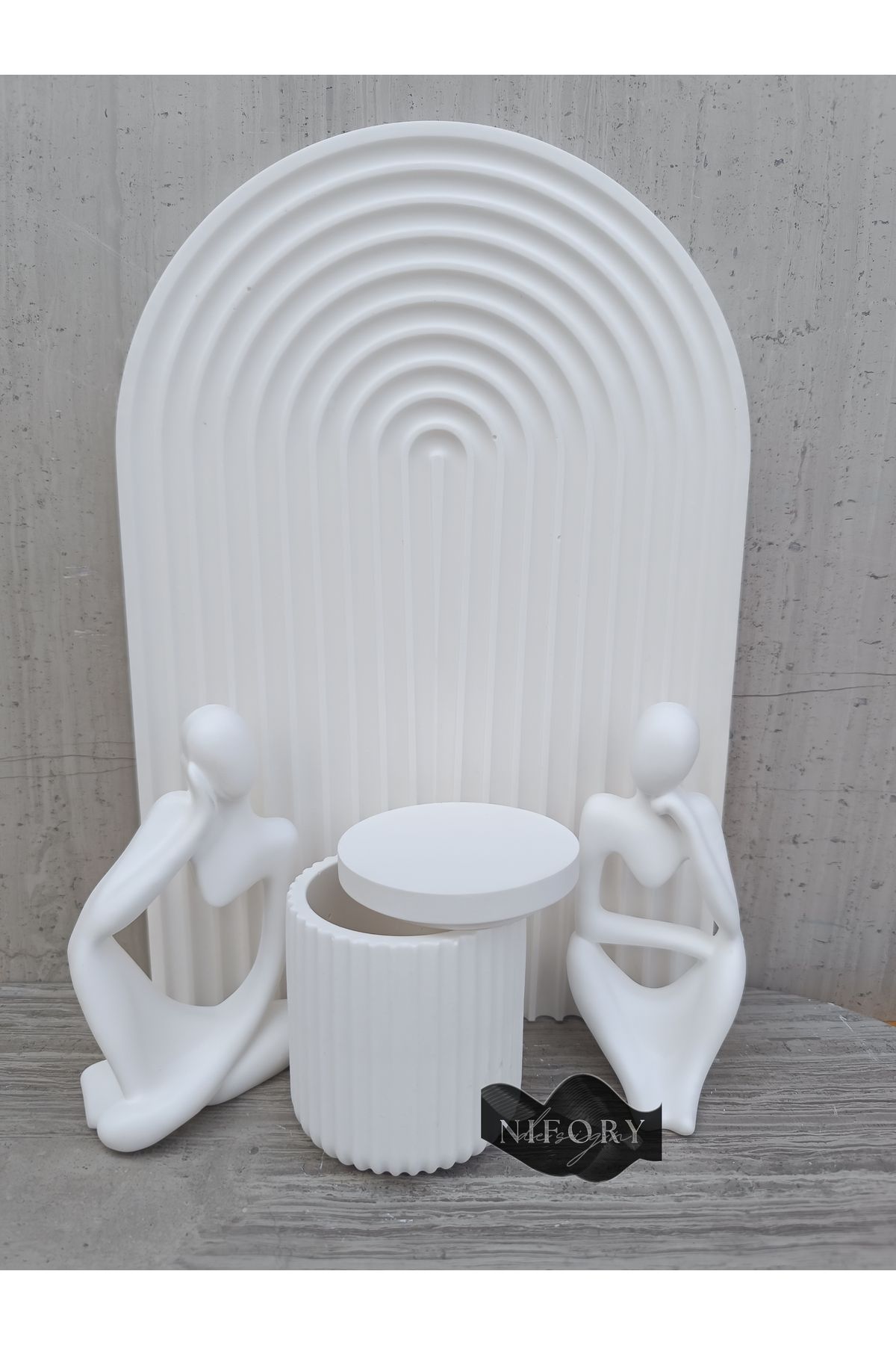 Nifory 520-N0160 Dekoratif Beton Sunum Aksesuar Set Beton Biblo Organizer Takımı Çok Amaçlı Dekoratif Set