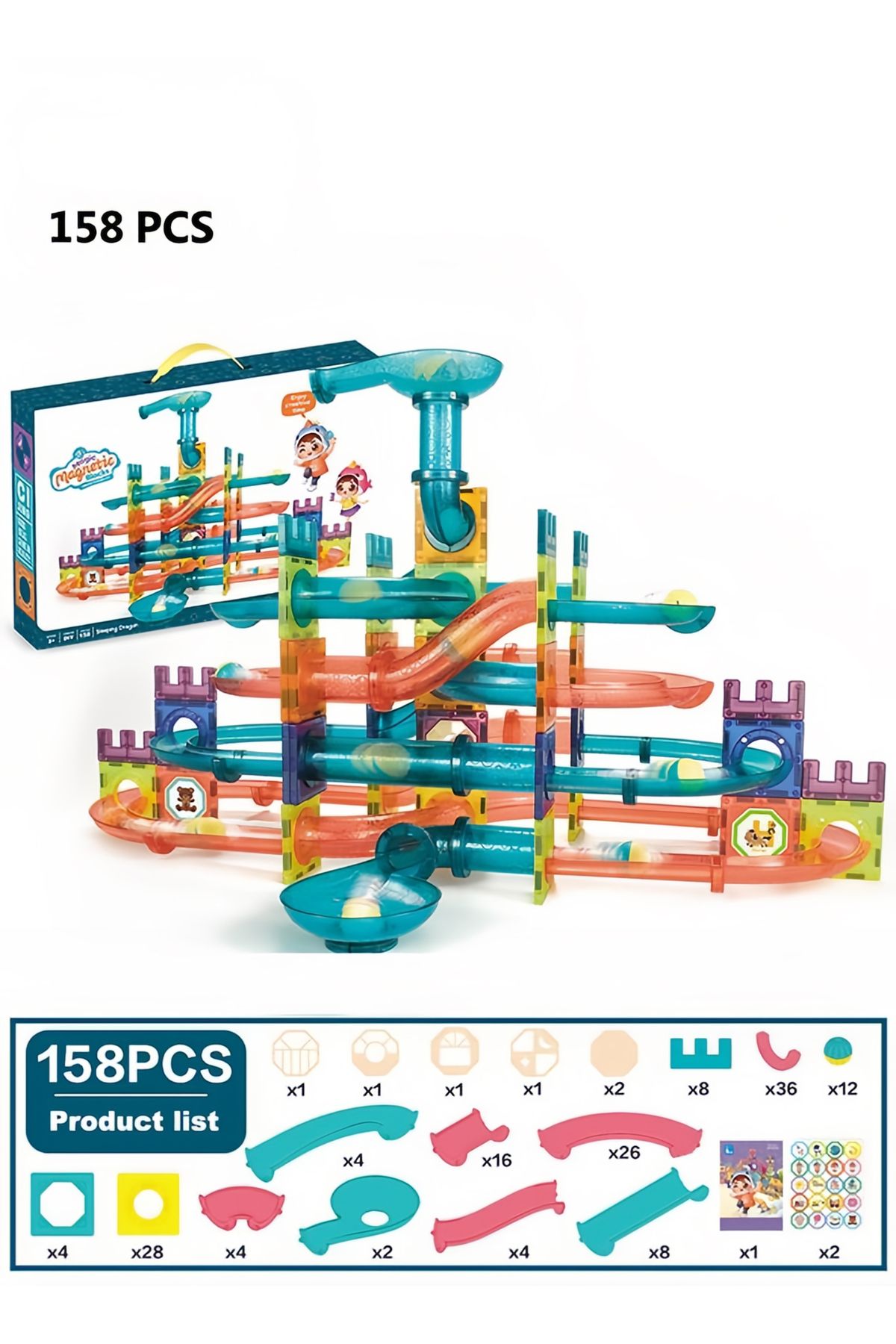 Yelajoy-Magnetic Building Block Set, 158 Pieces, To Train Children's Hands-On Ability, Suitable for Children 2