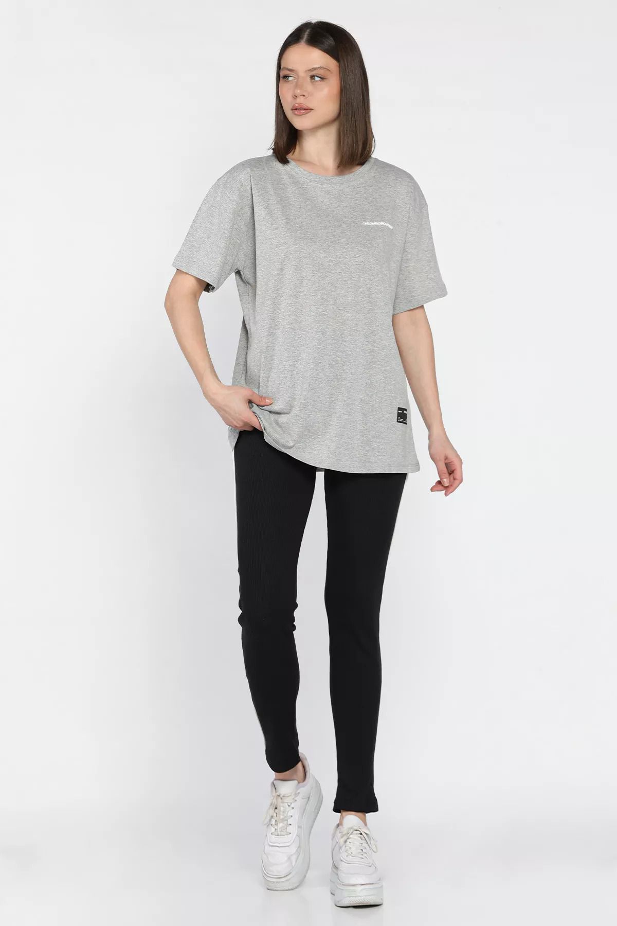 GÜLSELİ Gri Kadın Bisiklet Yaka Tişört Tayt İkili Takım (m-l-xl Uyumludur)