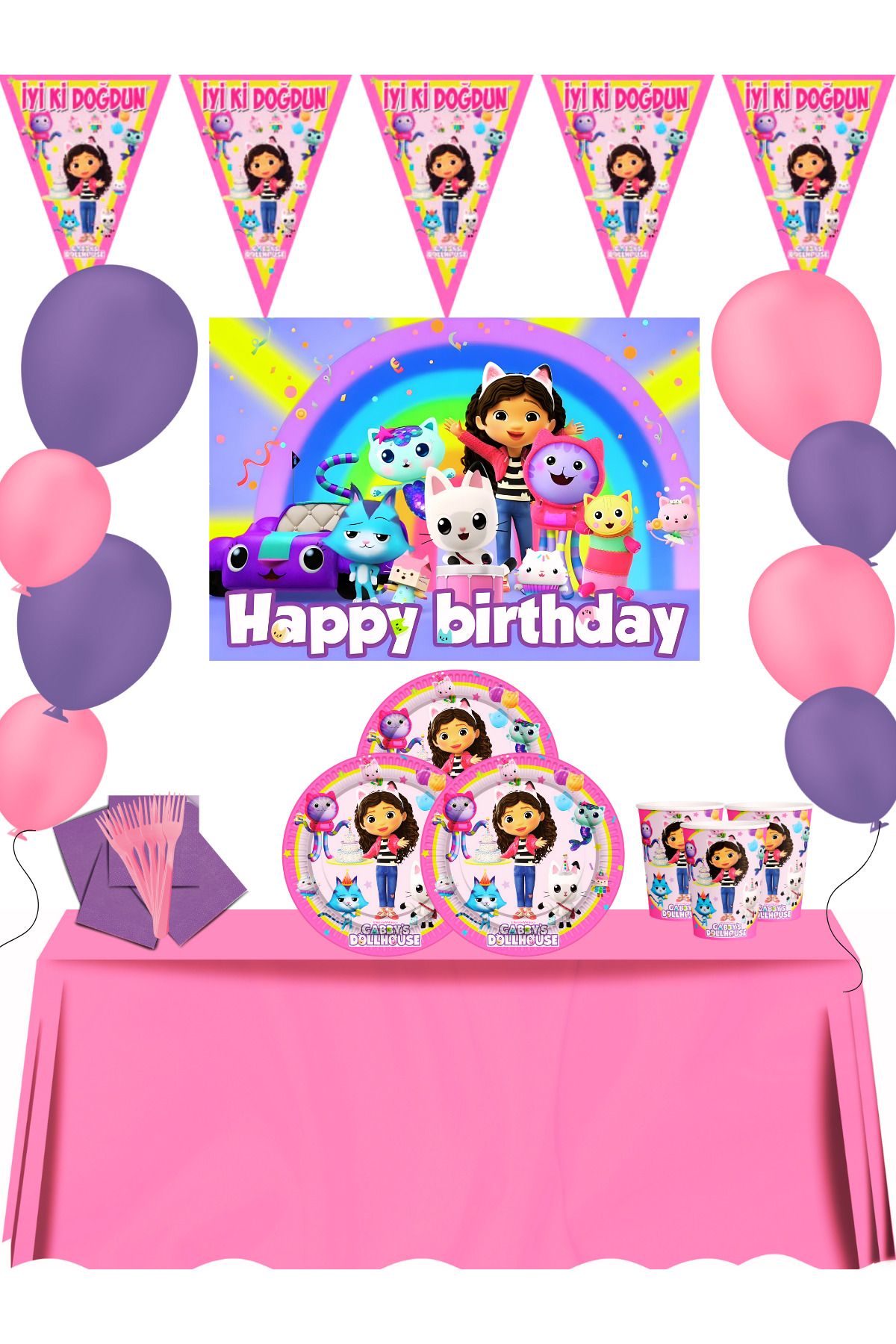 snowparty Afişli Gaby's Dollhouse Gabbynin Hayal Evi Doğum Günü Parti Malzemeleri Süsleri Seti
