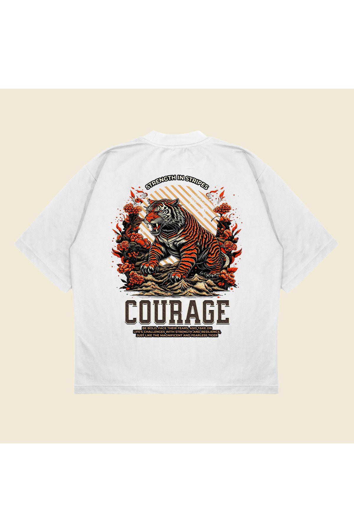 Tarzsokak Tigercourage Baskılı Oversize Unisex Pamuklu Nefes Alan Kalın Kumaşlı