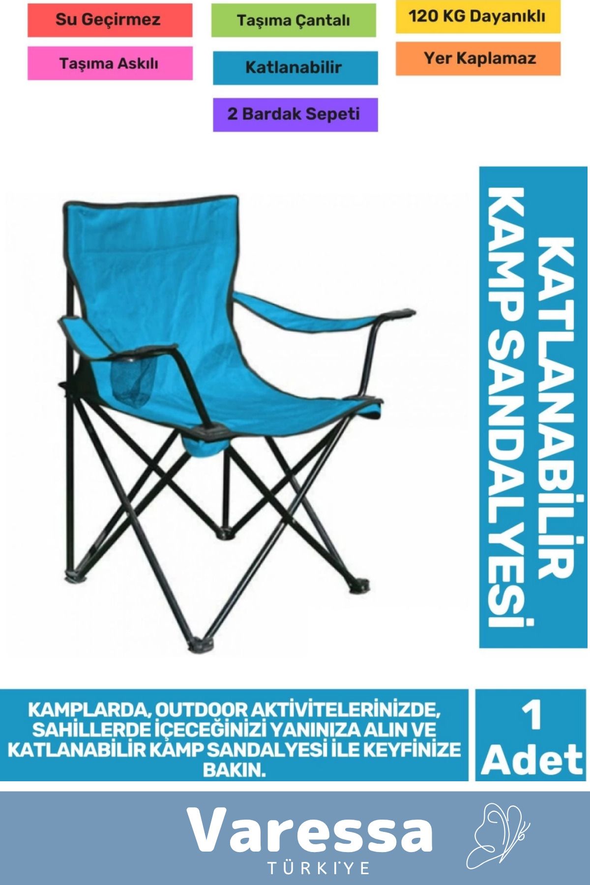 VARESSA Yeni Su Geçirmez 120 Kg Dayanıklı Çantalı Katlanabilir Taşıma Askılı Balıkçı Piknik Kamp Sandalyesi