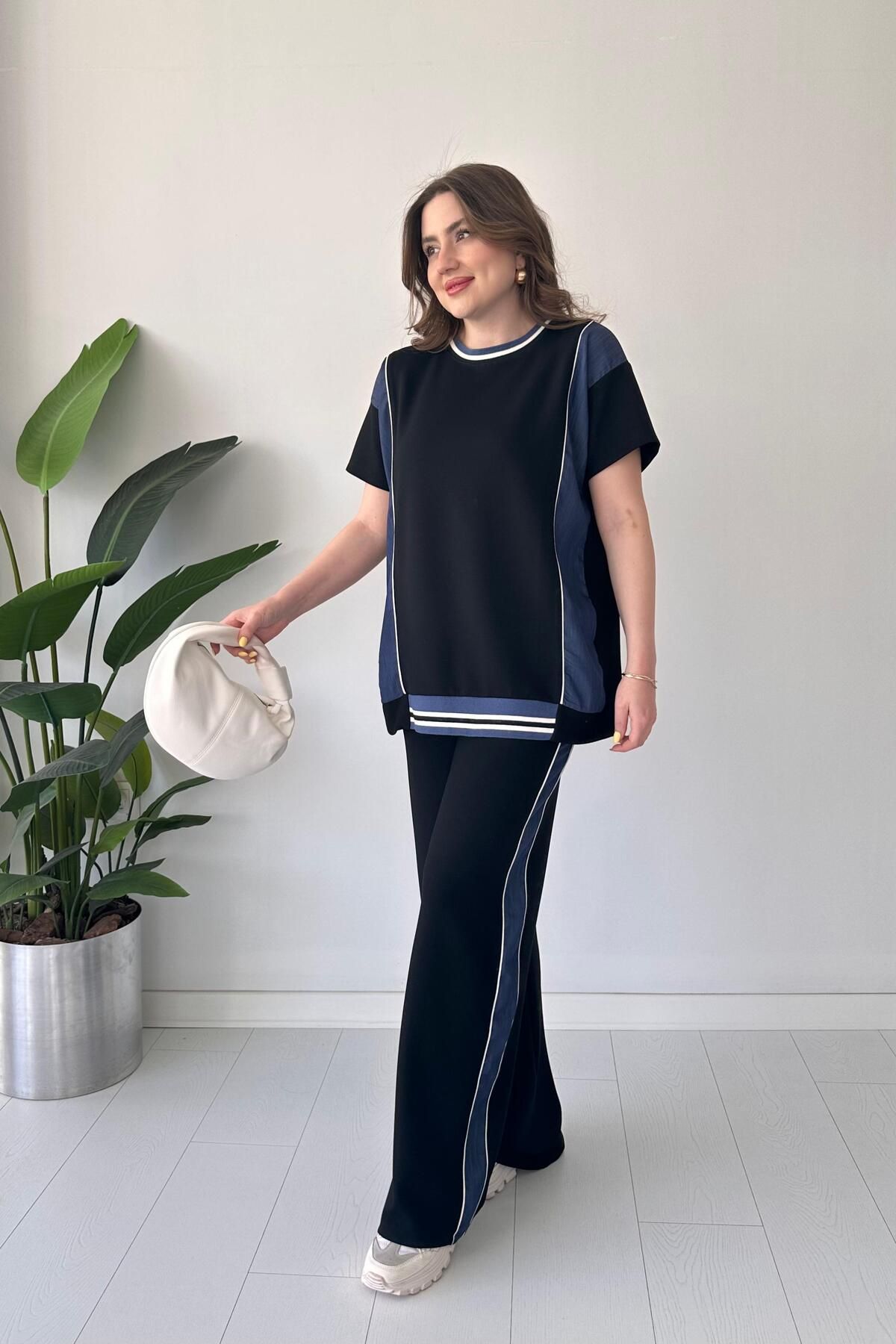 MaziButik Denim Detaylı Modal Takım Siyah