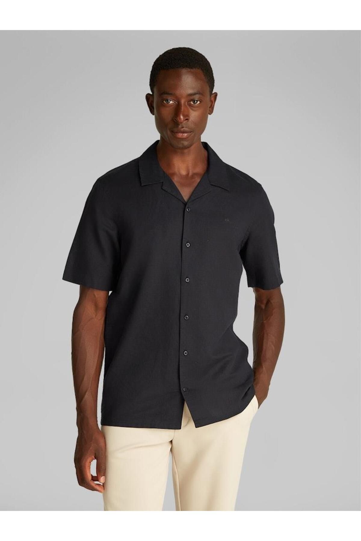Calvin Klein Erkek LINEN COTTON CUBAN S/S SHIRT Gömlek
