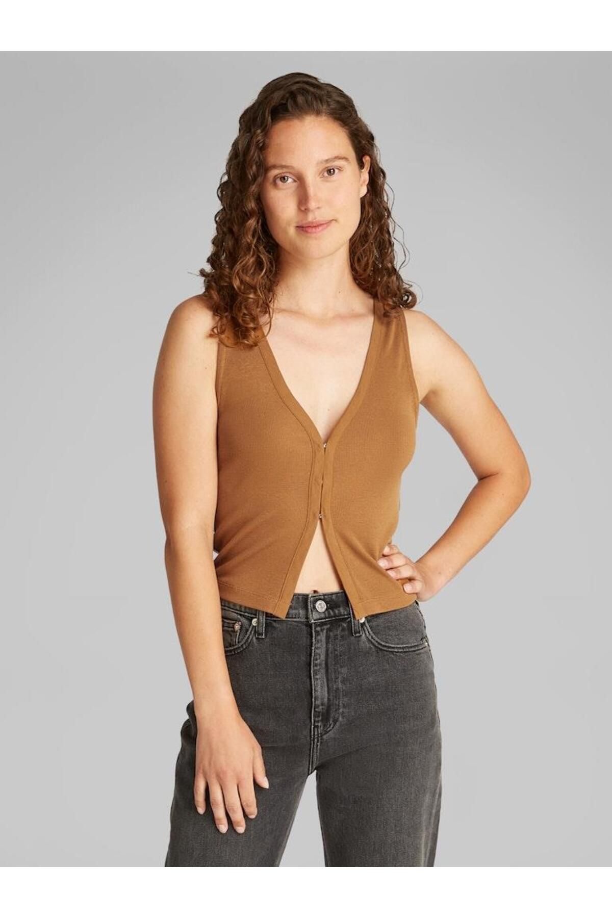 Calvin Klein Kadın SOFT TOUCH SLEEVELESS CARDIGAN T-Shirt