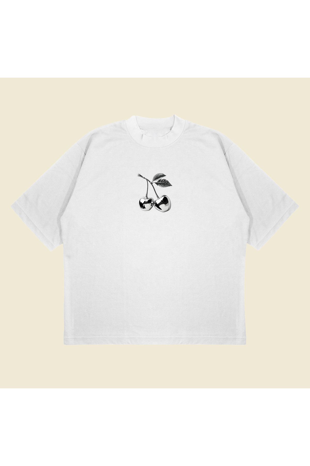 Tarzsokak Silver Cherry Baskılı Oversize Unisex Pamuklu Nefes Alan Kalın Kumaşlı