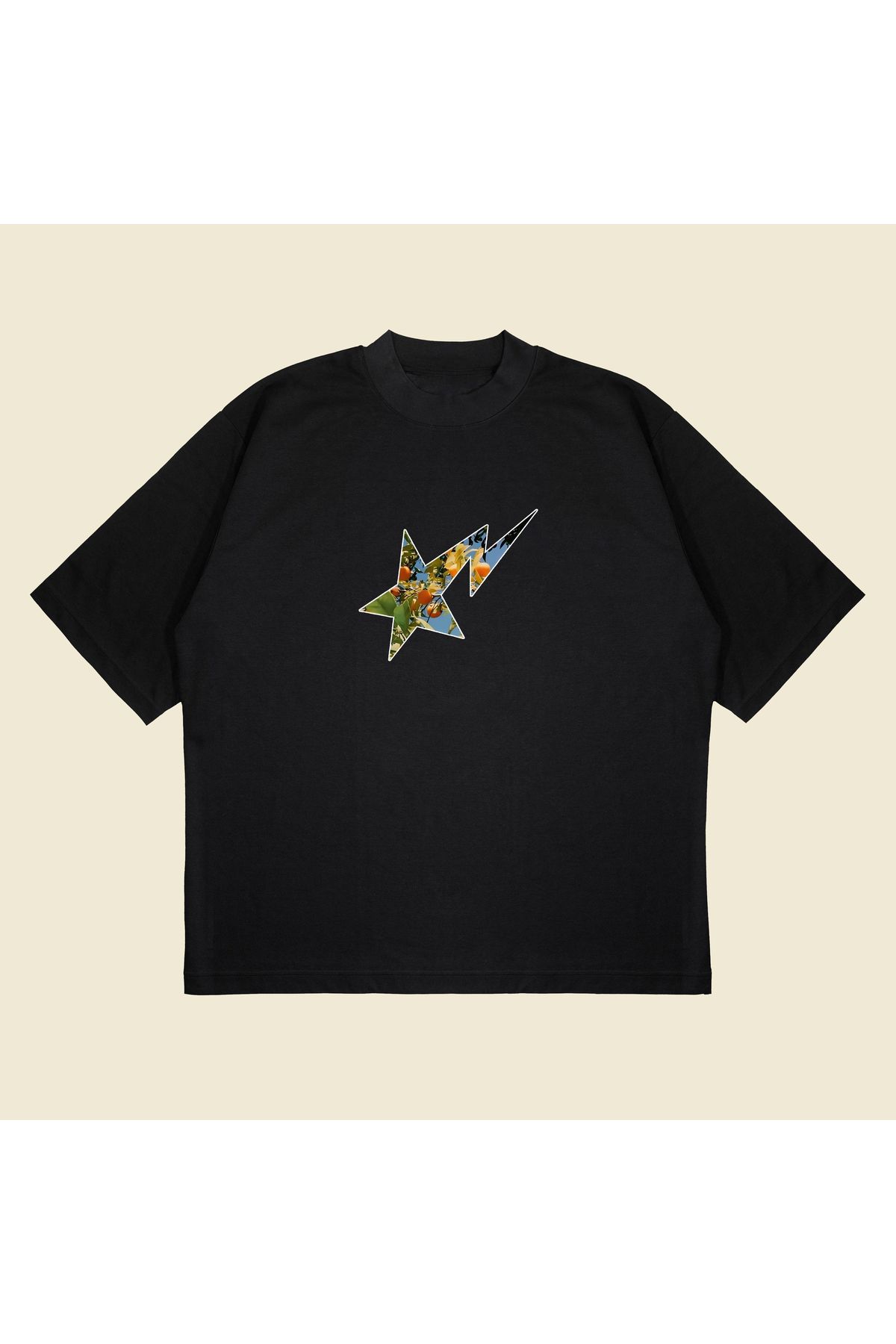 Tarzsokak Bathing Ape Mandarin Baskılı Oversize Unisex Pamuklu Nefes Alan Kalın Kumaşlı