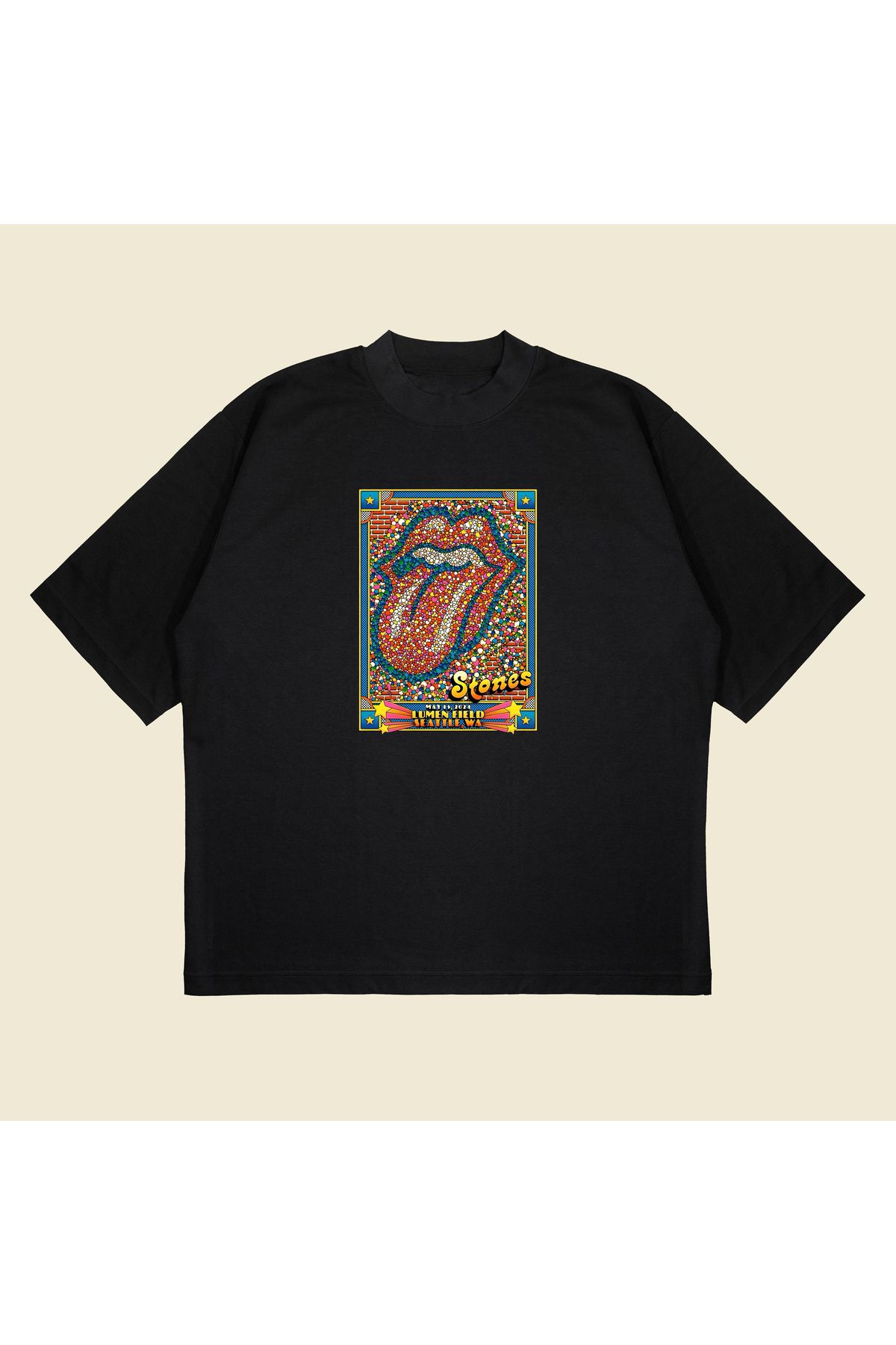 Tarzsokak Rolling Stone Seattle Baskılı Oversize Unisex Pamuklu Nefes Alan Kalın Kumaşlı