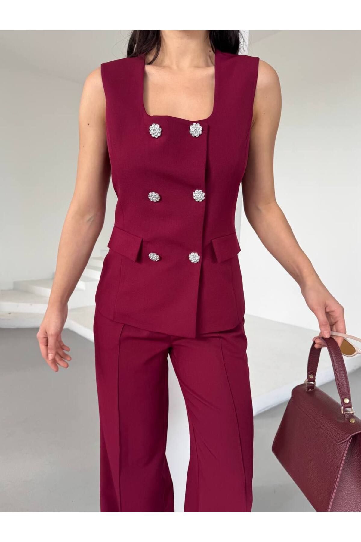 NILOO Bordo Yelek Pantolon 2'Lİ Takım
