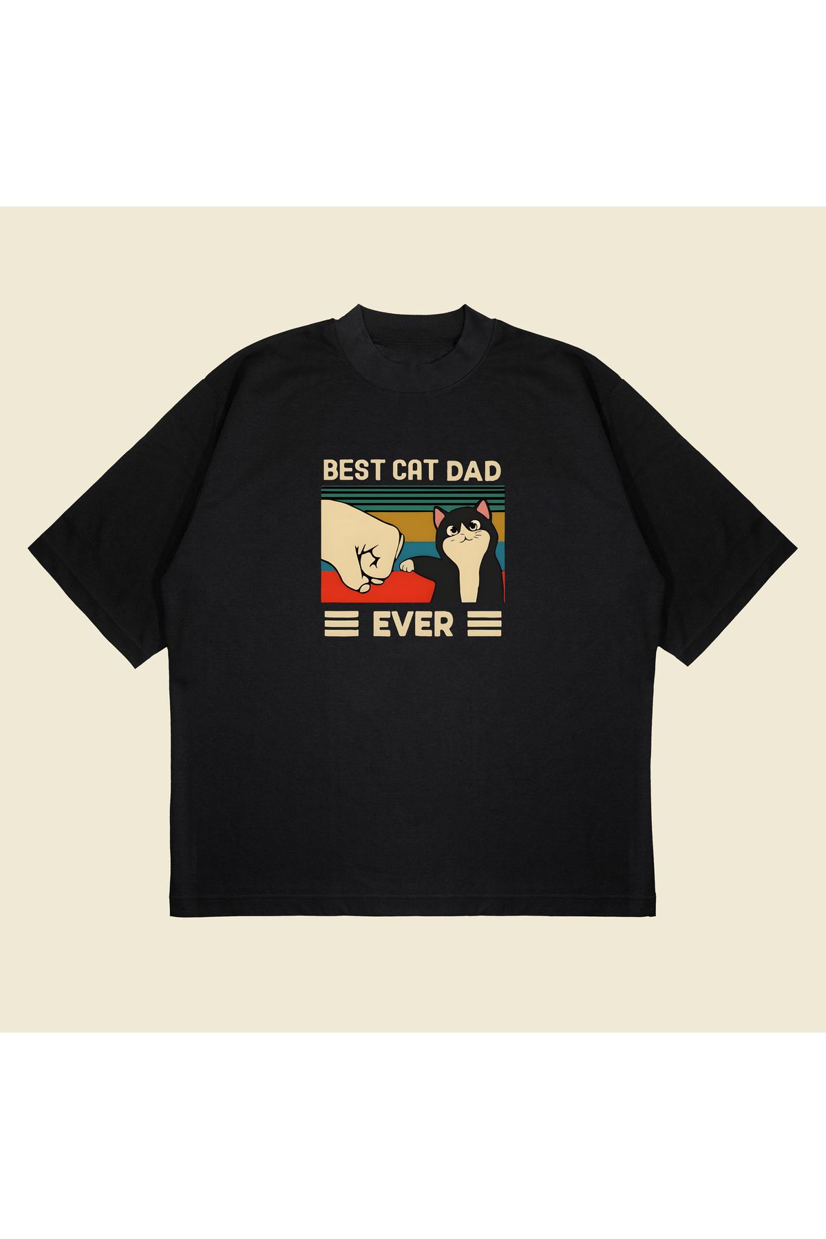 Tarzsokak Best Cat Dad Ever Baskılı Oversize Unisex Pamuklu Nefes Alan Kalın Kumaşlı