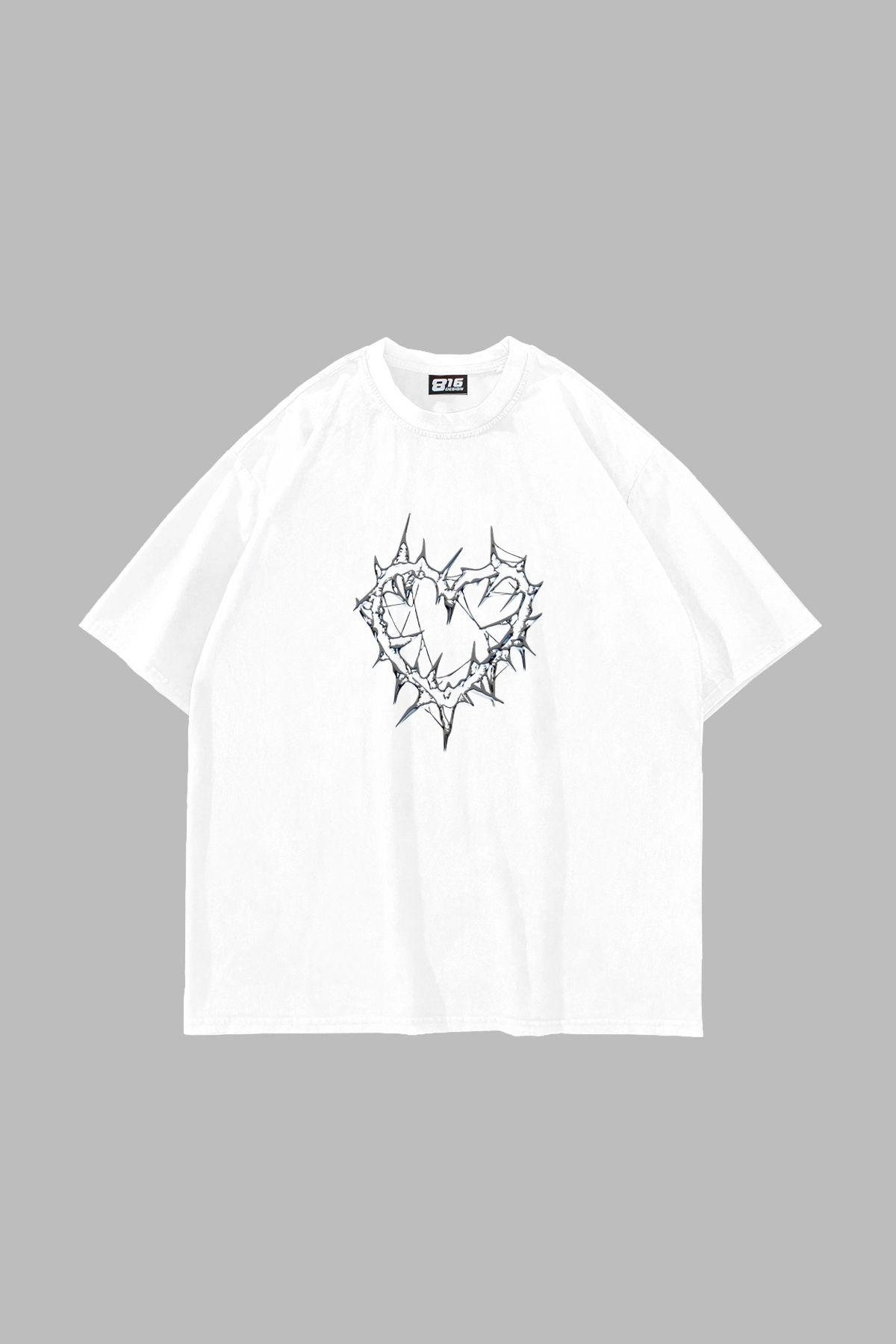 Tarzsokak Thorny Heart Baskılı Oversize Unisex Beyaz