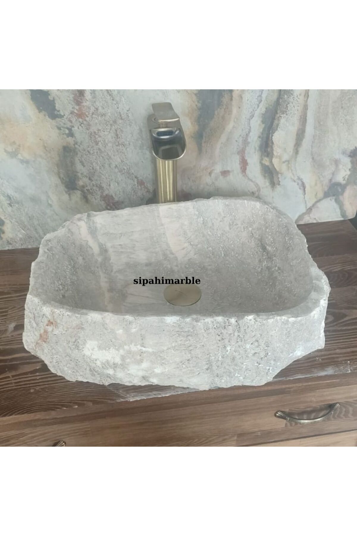 SİPAHİMARBLE Gümüş Traverten Lüx Şekilsiz Lavabo