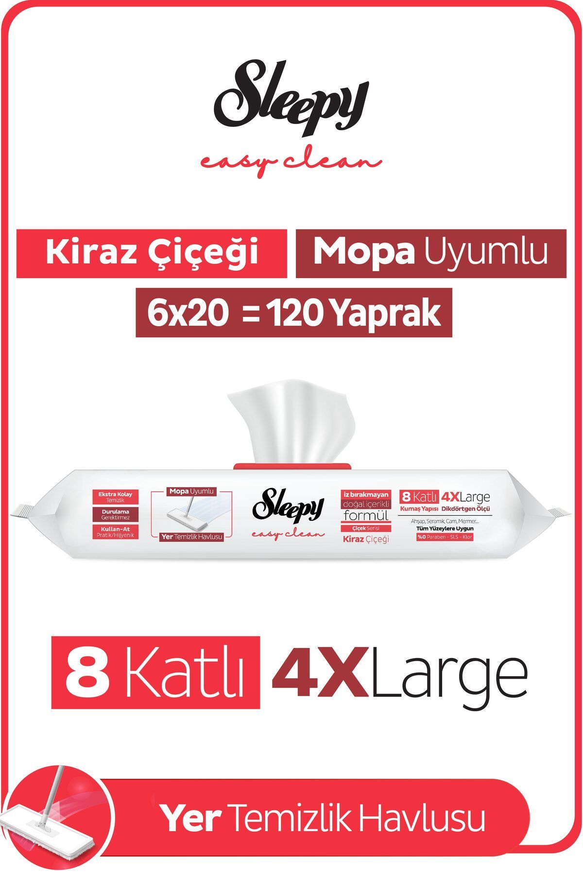 Sleepy Easy Clean Kiraz Çiçeği Mopa Uyumlu Yer Temizlik Havlusu&Mendili 6X20 (120 Yaprak)
