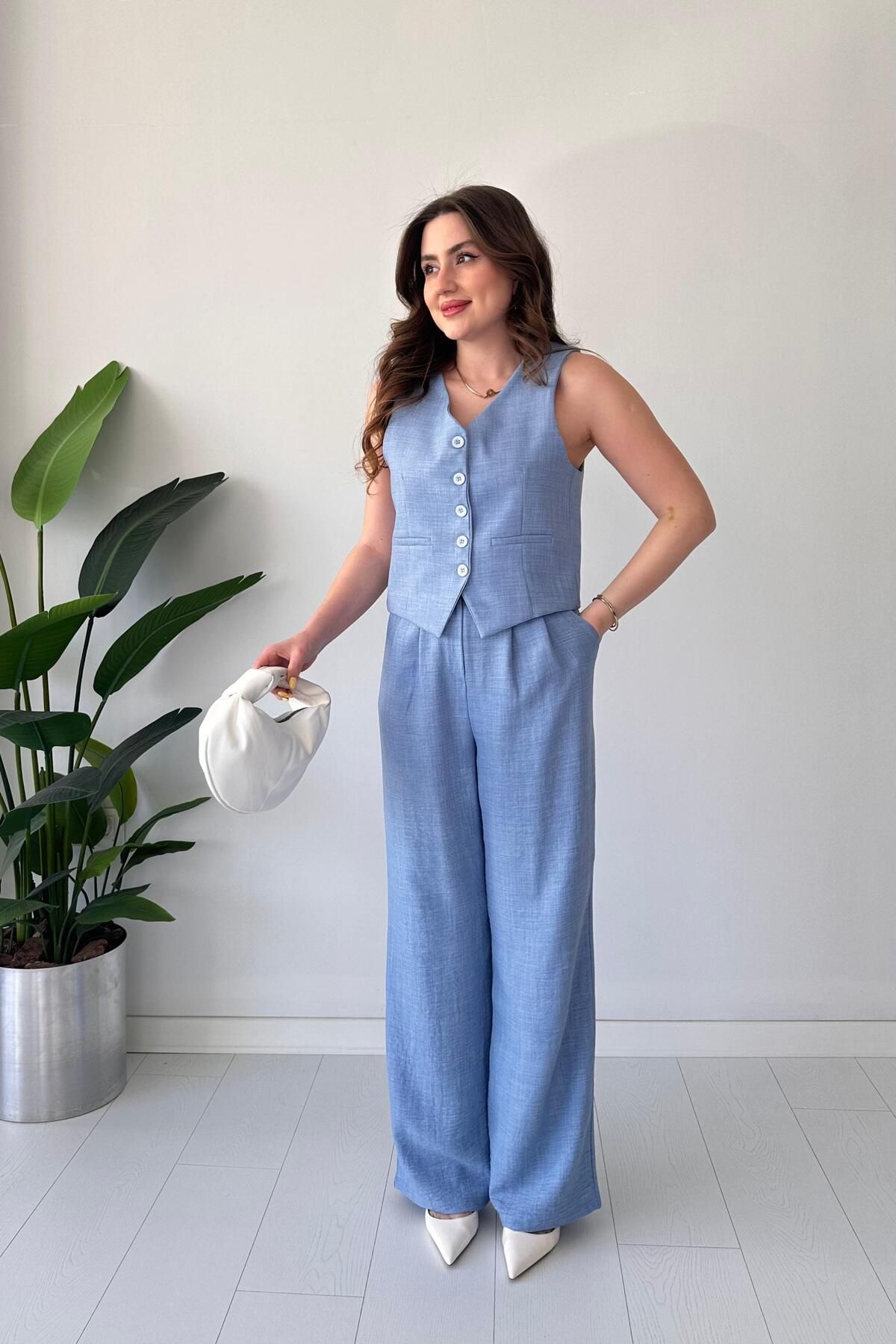 MaziButik Yelekli Pantolon Takım Bebe Mavi