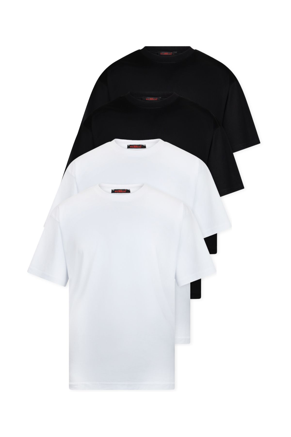 WERRONİ 4'lü Oversize Massimo Kalın Tok Basic - Beyaz -Beyaz - Siyah - Siyah