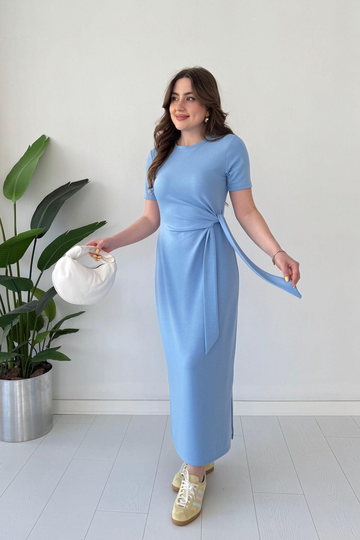 MaziButik Kısa Kollu Bağlama Elbise Bebe Mavi