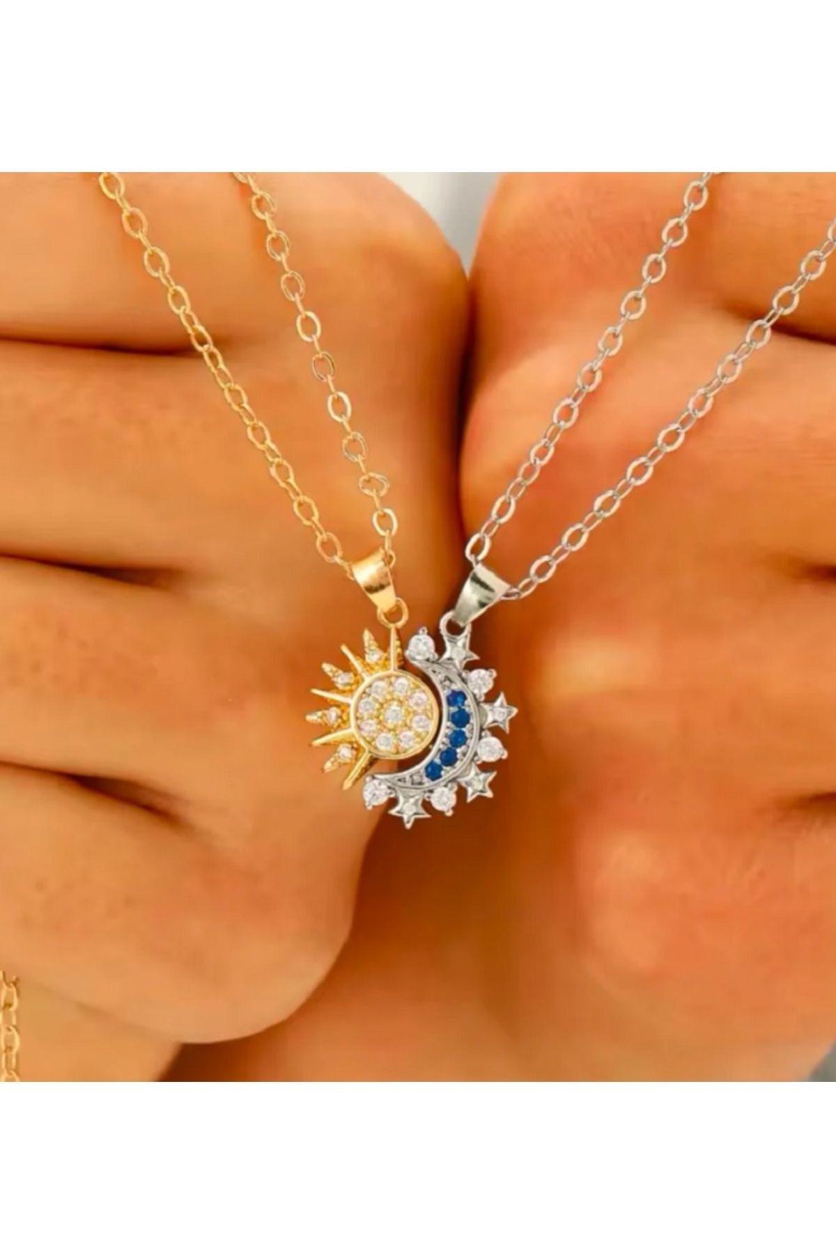 Esra Yılmaz Collection Çelik Güneş Ve Ay Best Friend Ve Aşk Kolyesi