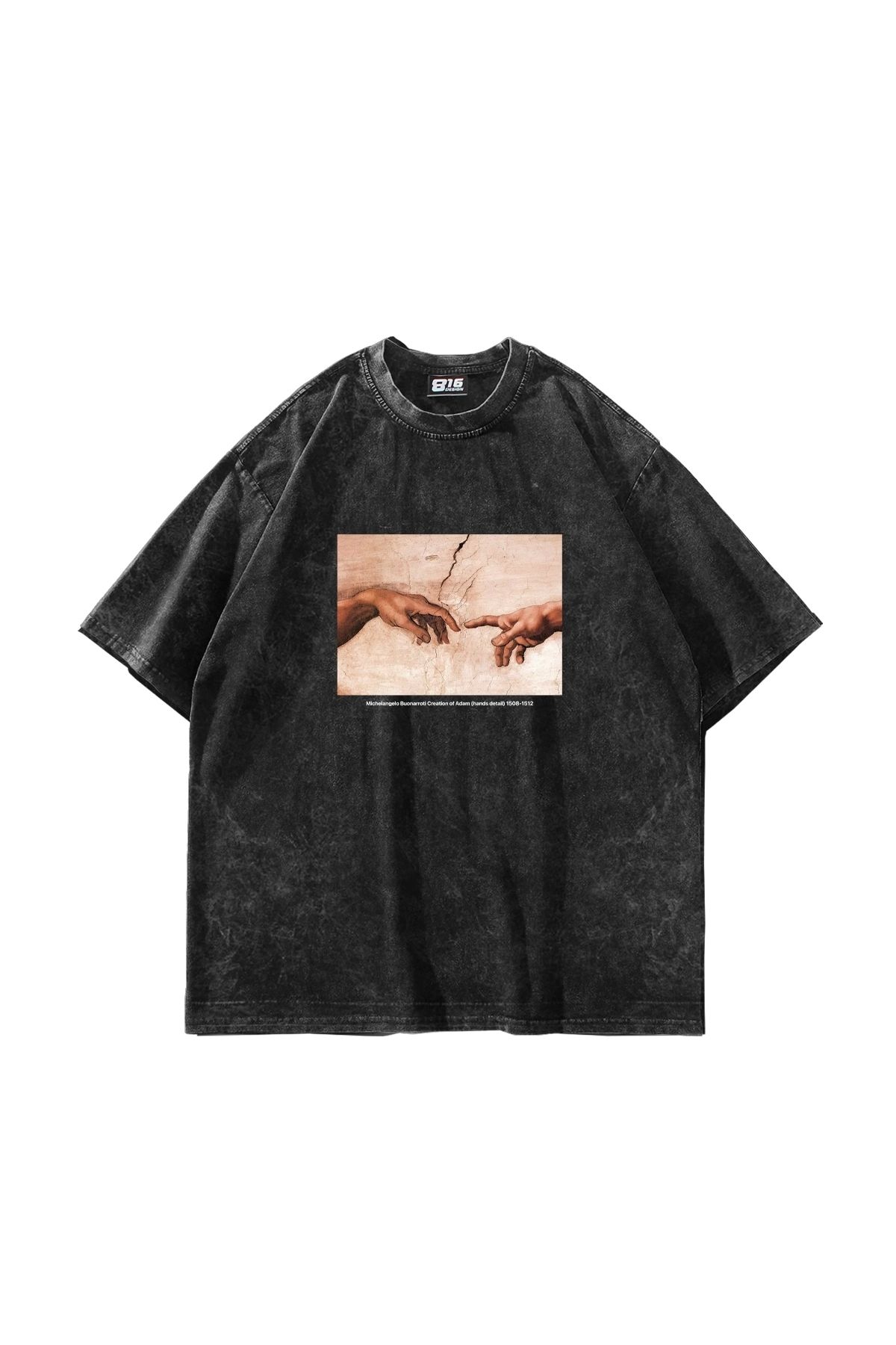 Tarzsokak Creation of Adam Baskılı Oversize Unisex Yıkamalı Siyah